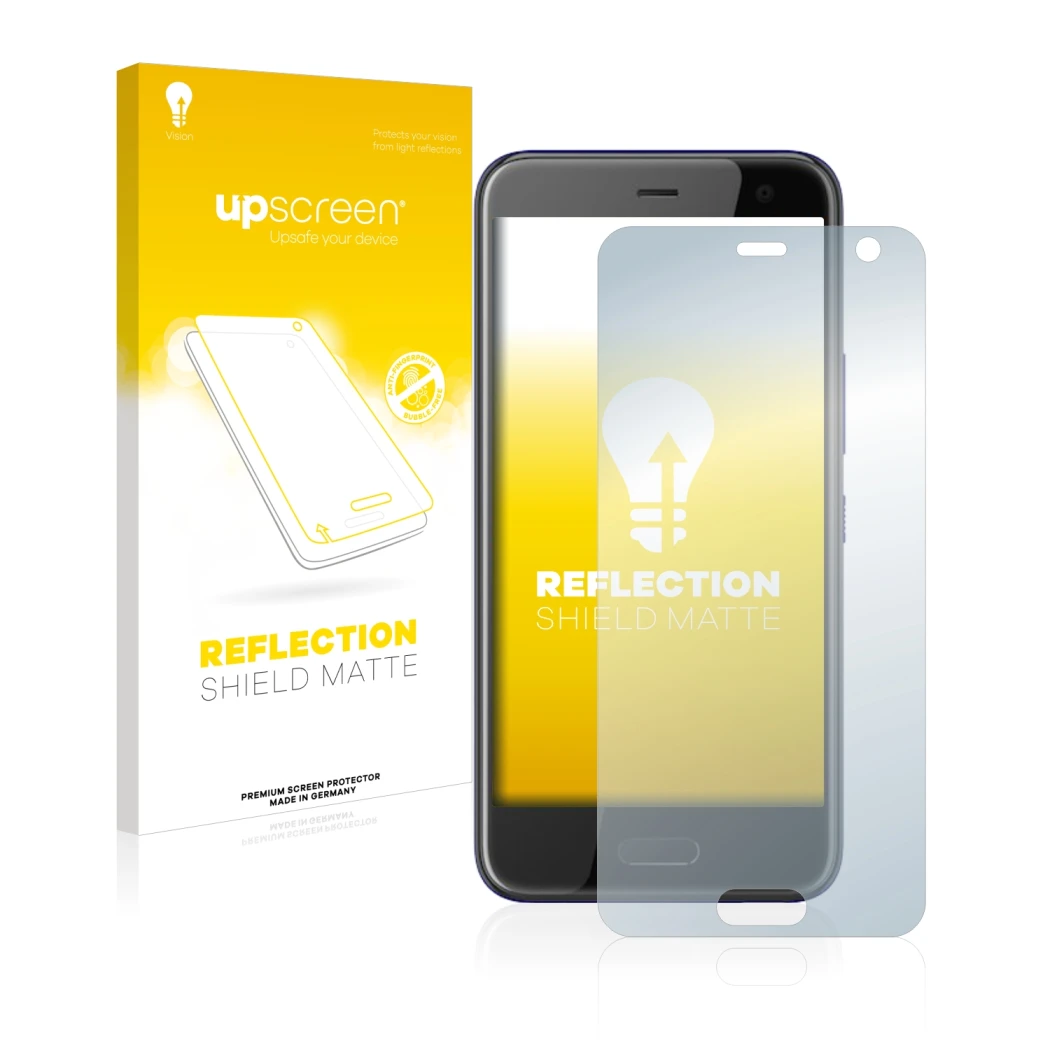 Front side of a product packaging with the brand logo upscreen. Next to it is the device HTC U11 Life shown with the correspon