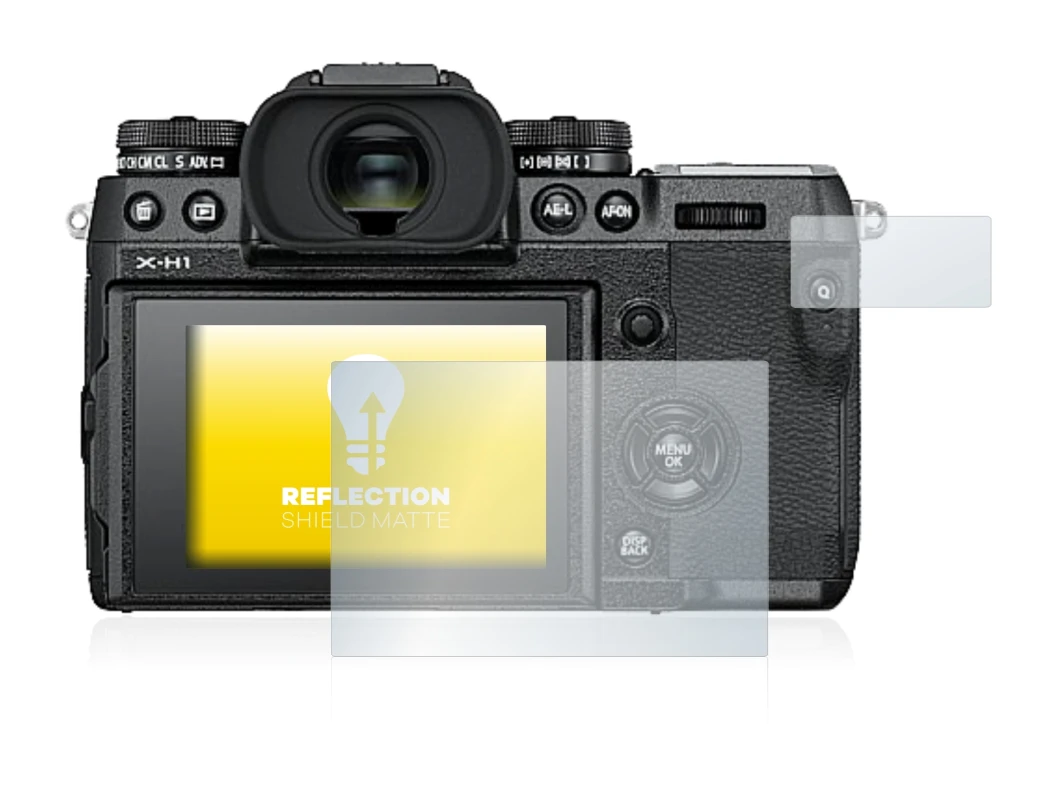 Image of the device Fujifilm X-H1 with a wide variety of screen protectors.