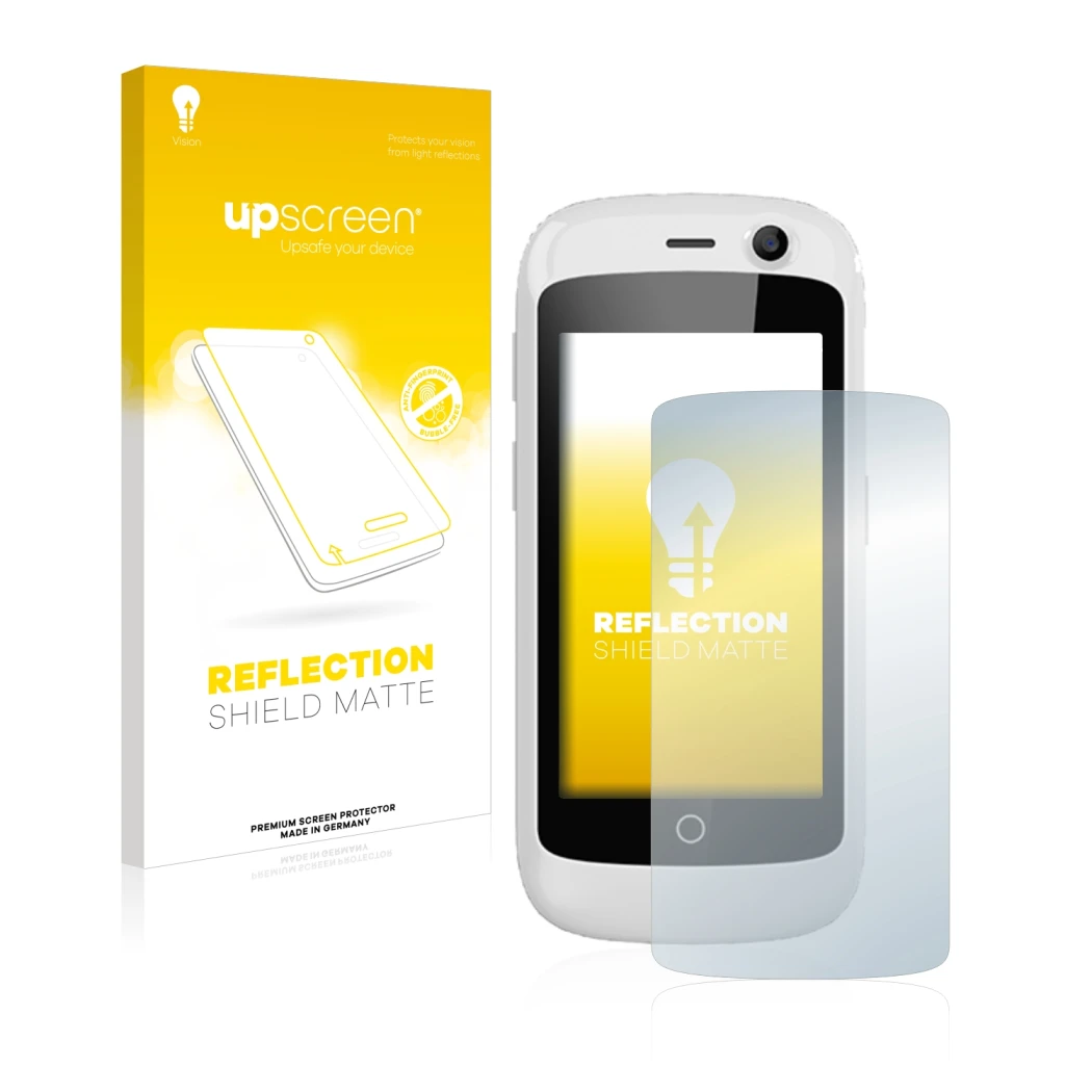 Front side of a product packaging with the brand logo upscreen. Next to it is the device Unihertz Jelly Pro shown with the cor