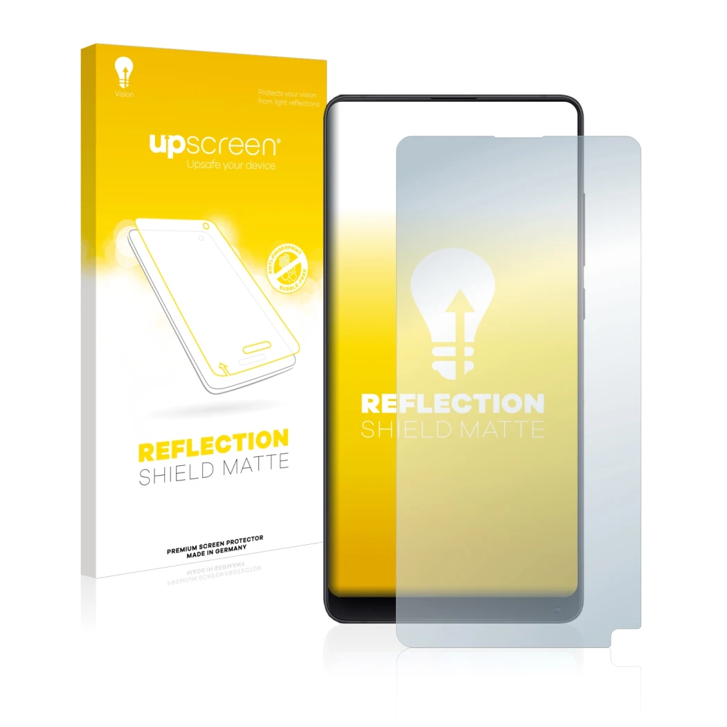 Front side of a product packaging with the brand logo upscreen. Next to it is the device Xiaomi Mi Mix 2S shown with the corre