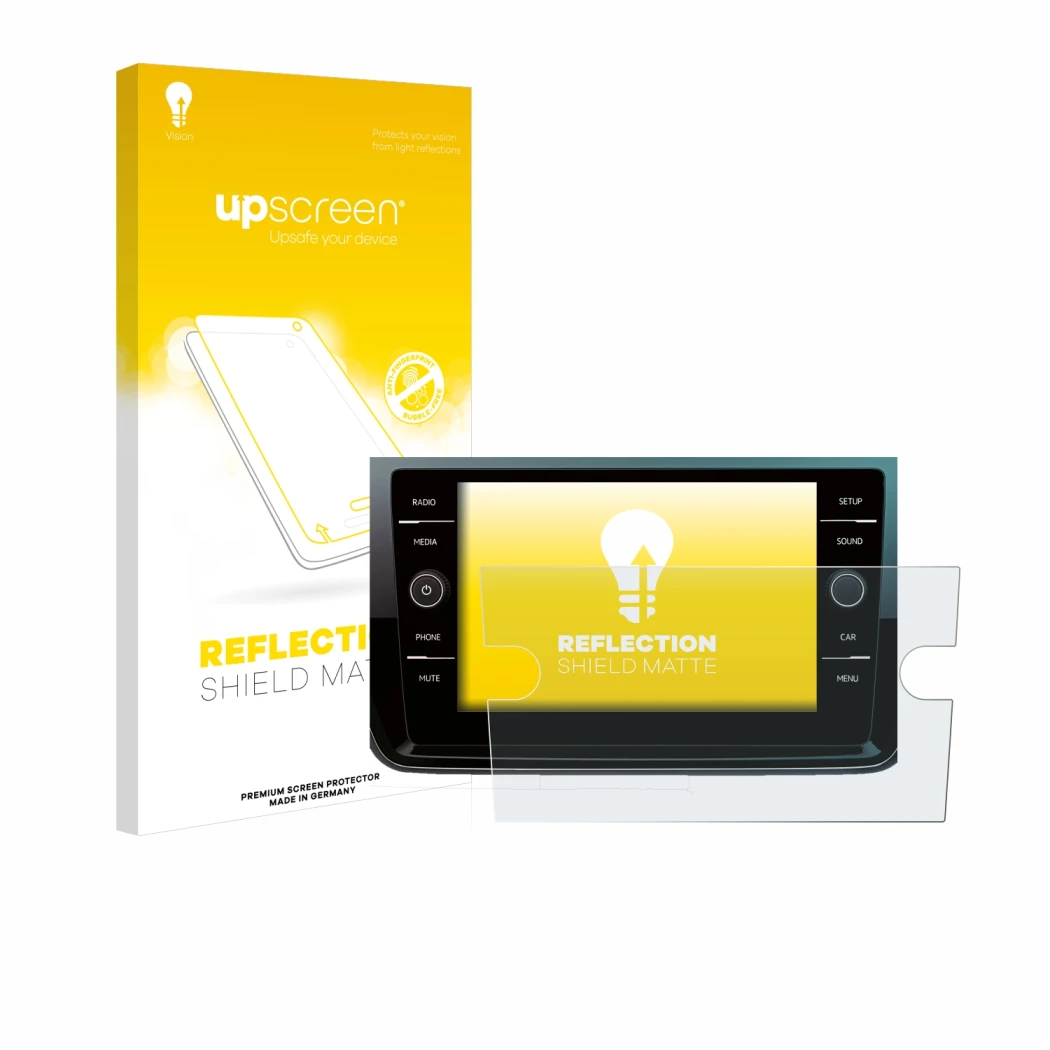 Front side of a product packaging with the brand logo upscreen. Next to it is the device Volkswagen Polo 2018 Composition Medi