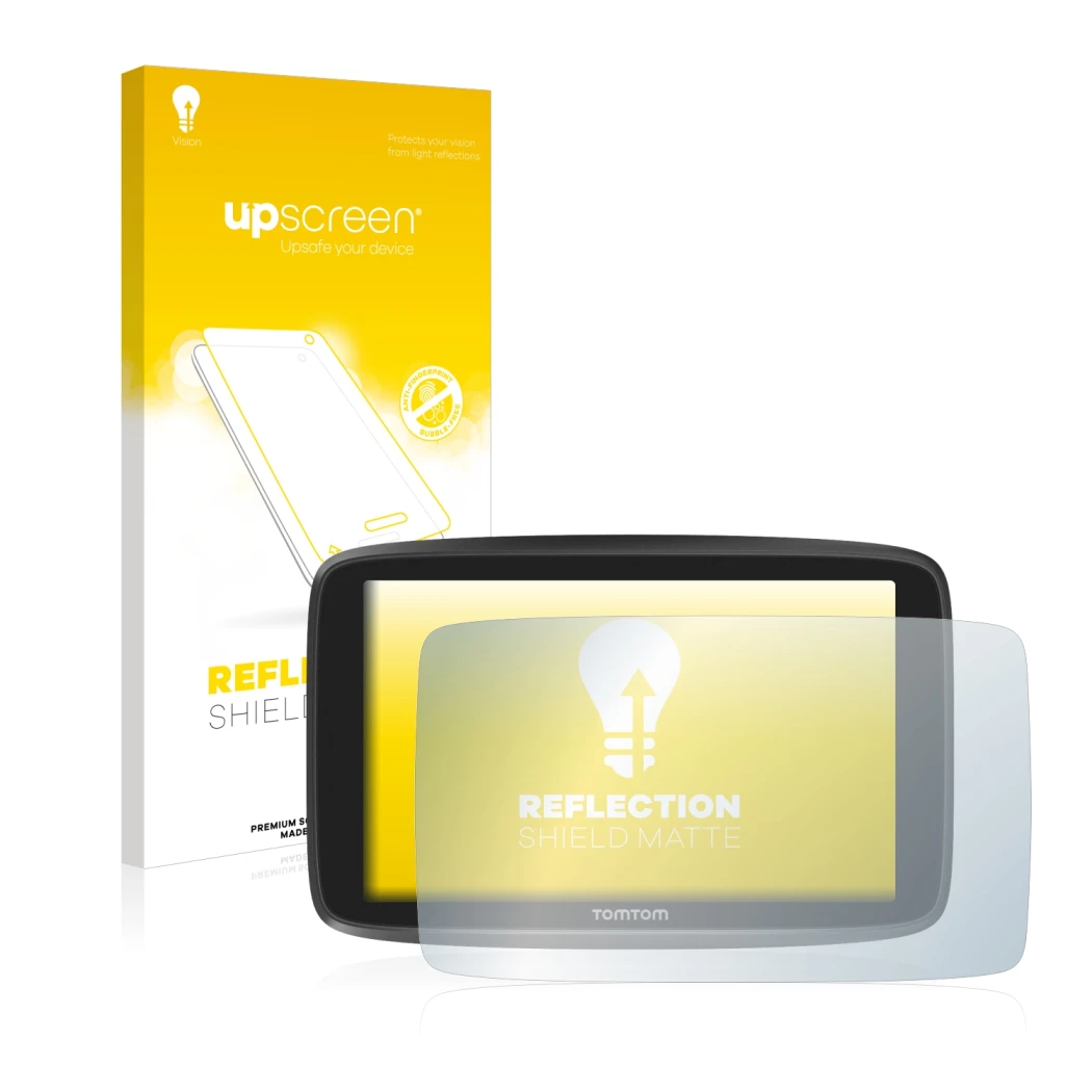 Front side of a product packaging with the brand logo upscreen. Next to it is the device TomTom GO Camper shown with the corre