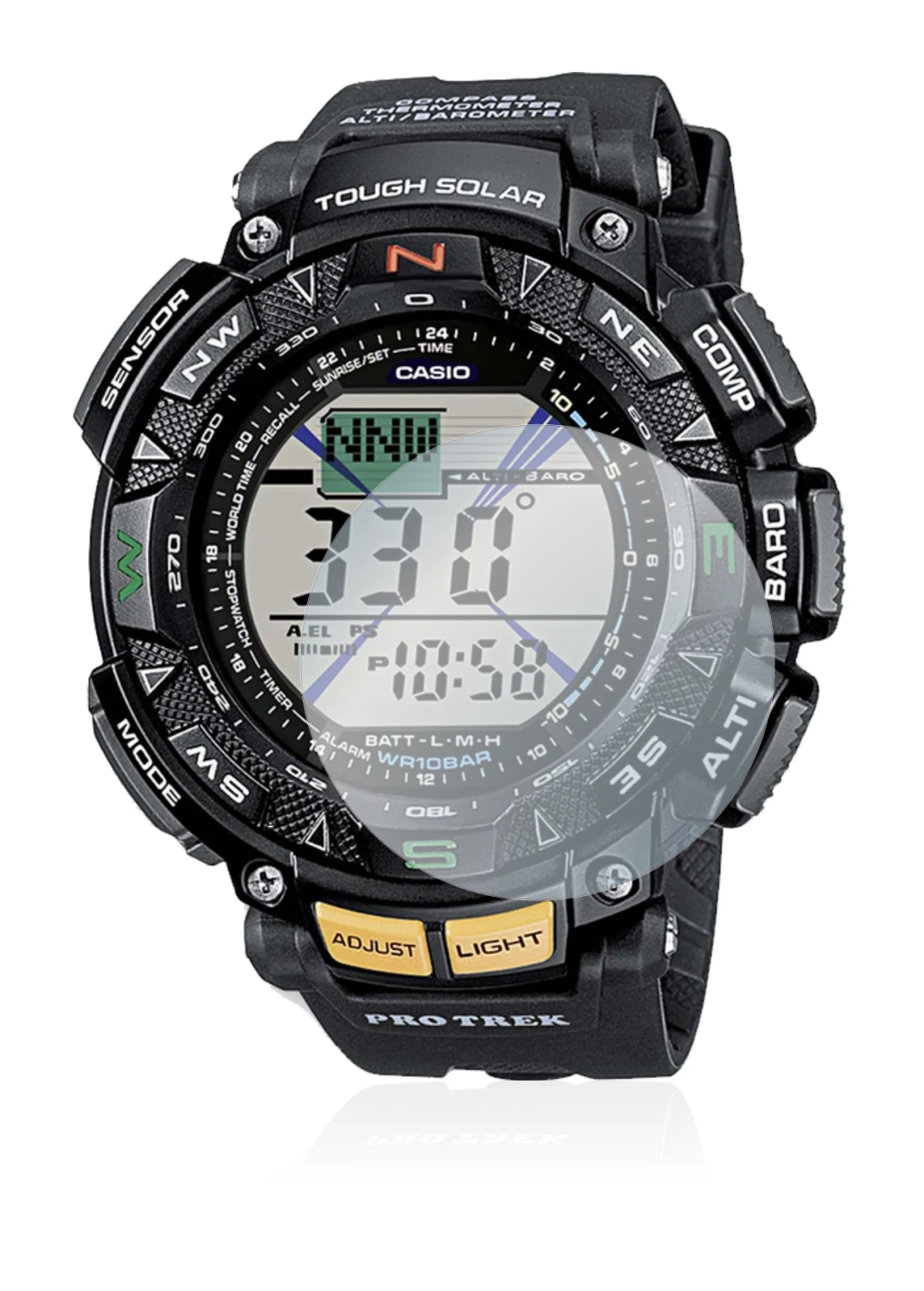 Image of the device Casio Pro Trek PRG-240-1ER with a wide variety of screen protectors.