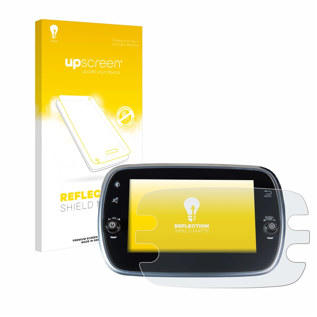 Front side of a product packaging with the brand logo upscreen. Next to it is the device Fiat 500X 2016-2019 Uconnet 7