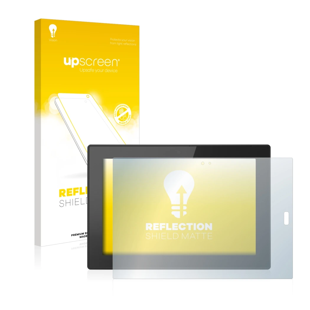Front side of a product packaging with the brand logo upscreen. Next to it is the device Lenovo Tablet 10 (3th Gen.) shown wit