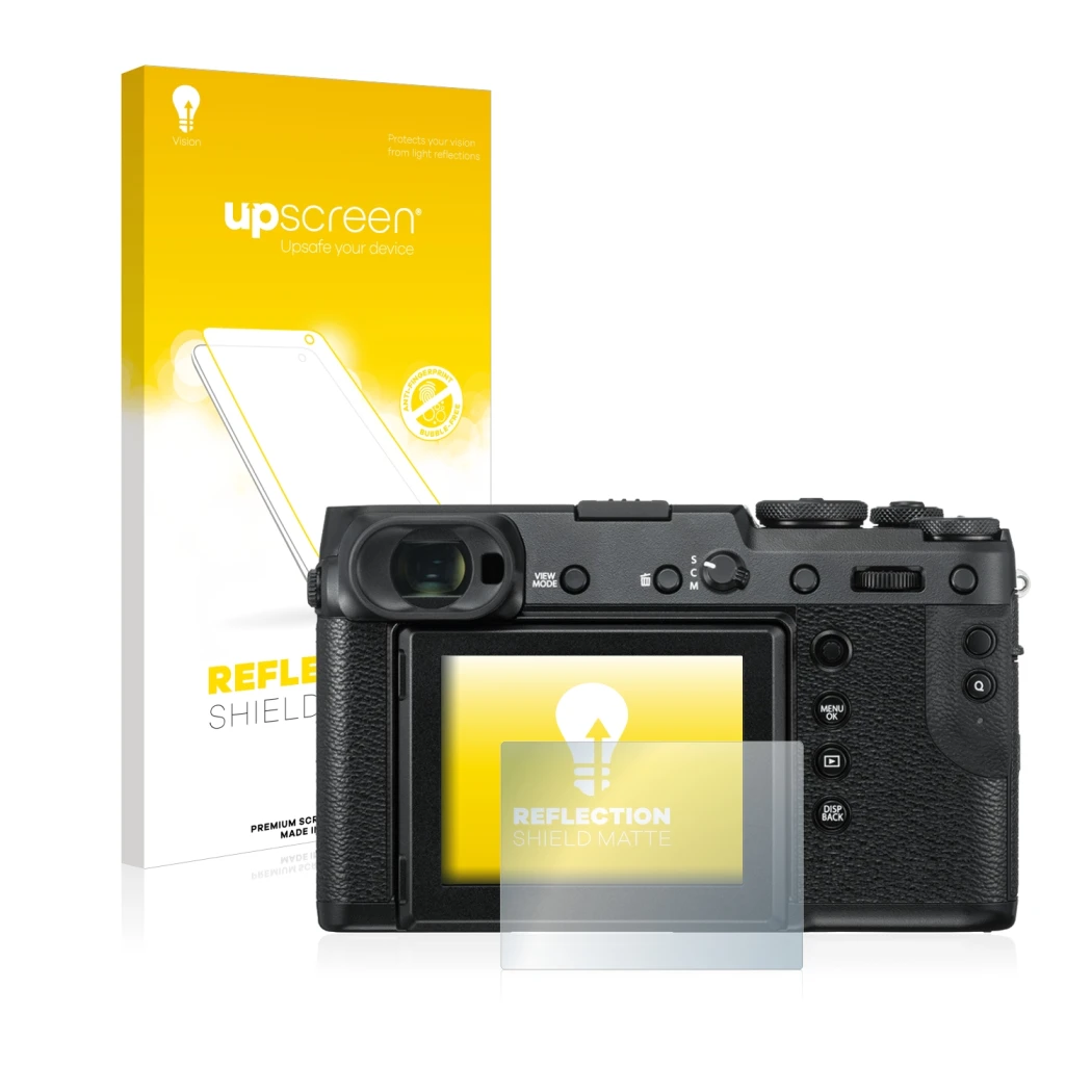 Front side of a product packaging with the brand logo upscreen. Next to it is the device Fujifilm GFX 50R shown with the corre