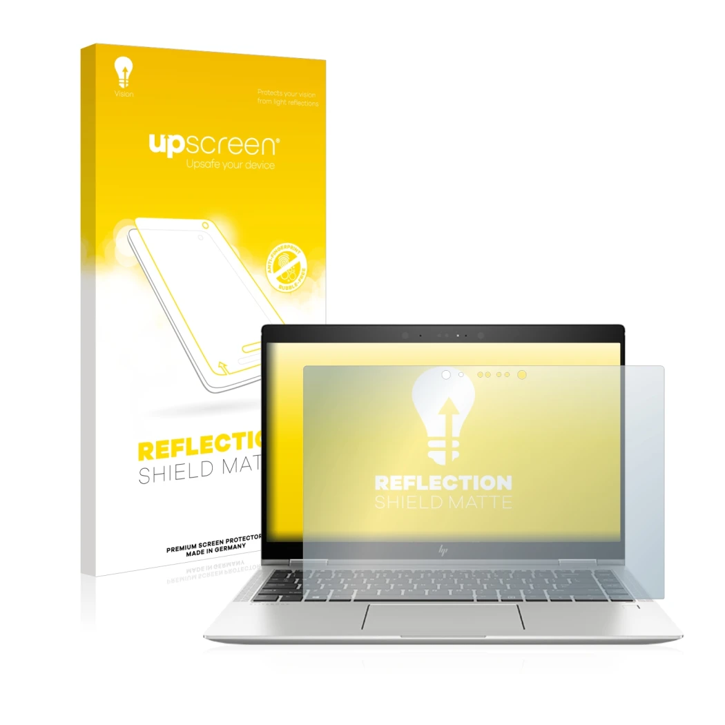 Front side of a product packaging with the brand logo upscreen. Next to it is the device HP Elitebook x360 1040 G5 shown with 