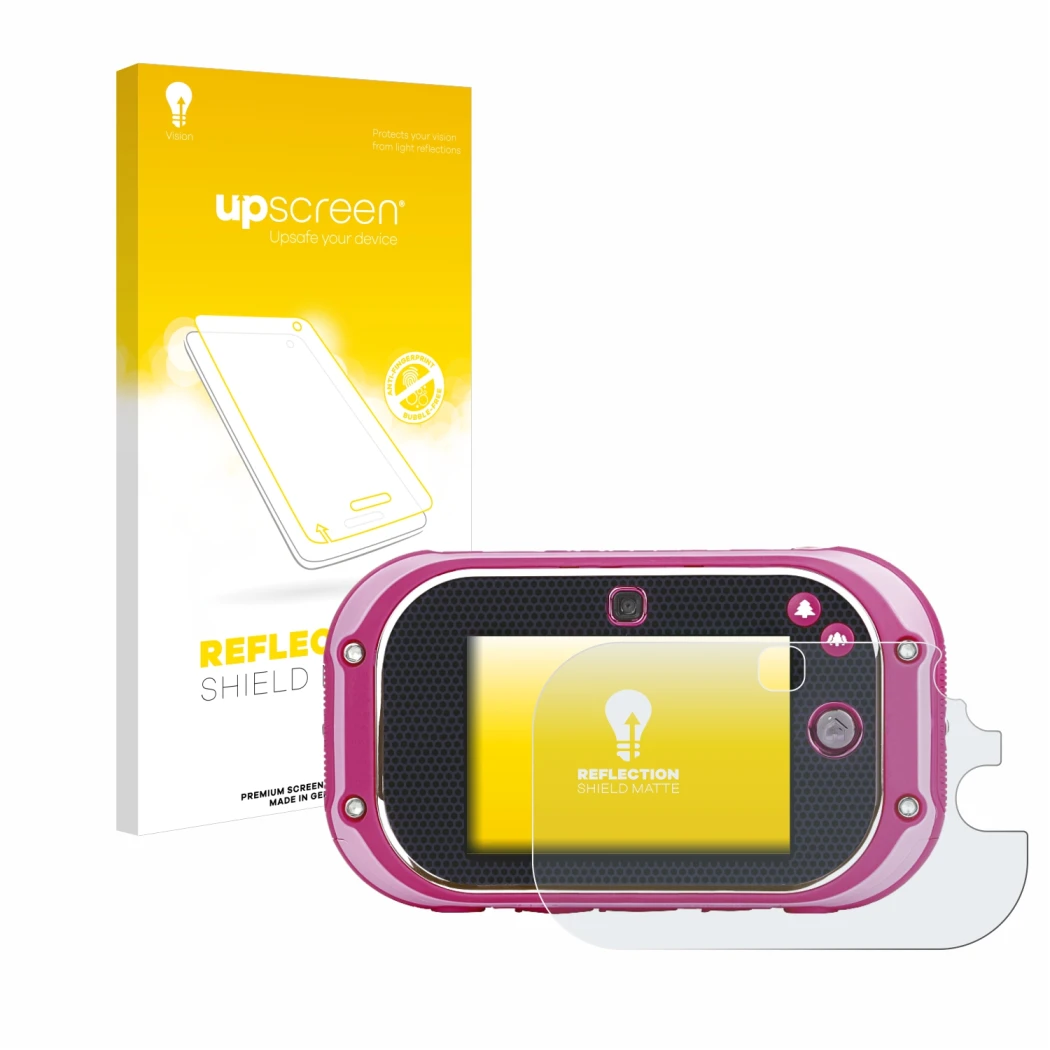 Front side of a product packaging with the brand logo upscreen. Next to it is the device Vtech Kidizoom Touch 5.0 2018 shown w
