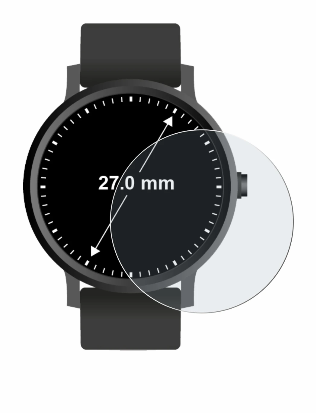 Image of the device Circular Displays (ø: 27 mm) with a wide variety of screen protectors.
