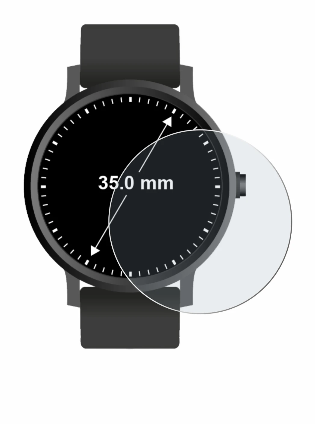 Image of the device Circular Displays (ø: 35 mm) with a wide variety of screen protectors.