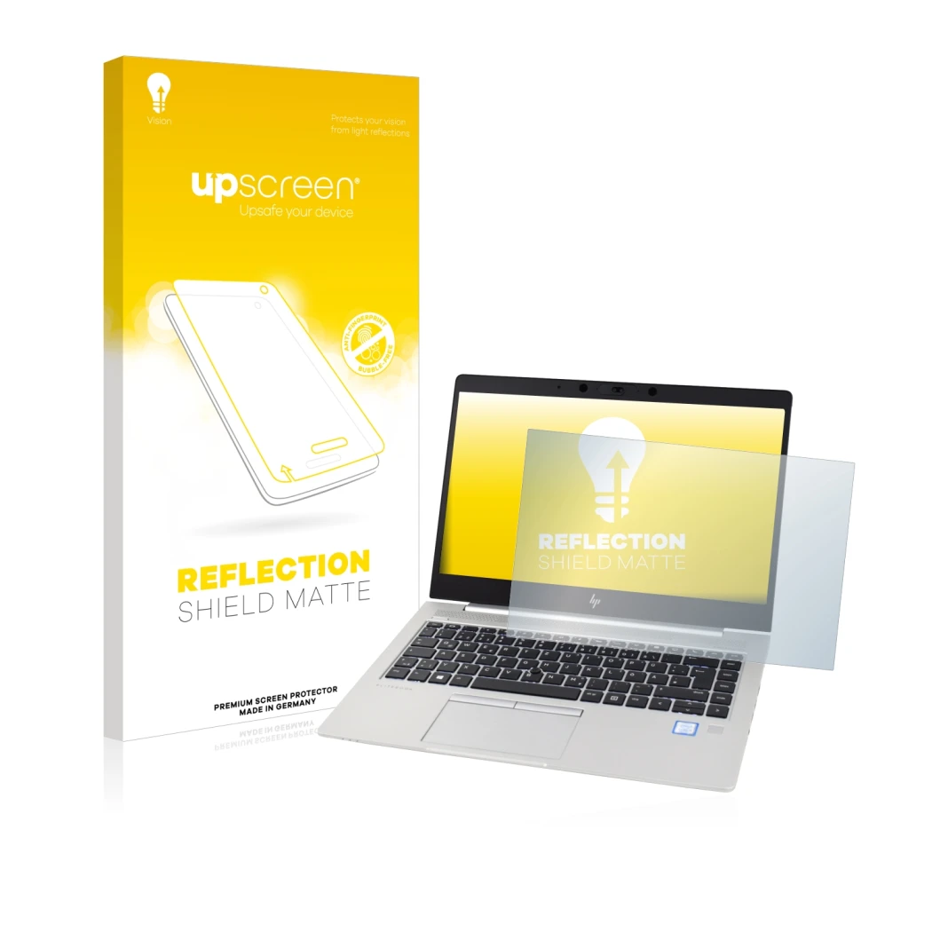 Front side of a product packaging with the brand logo upscreen. Next to it is the device HP EliteBook 830 G5 Non-Touch shown w