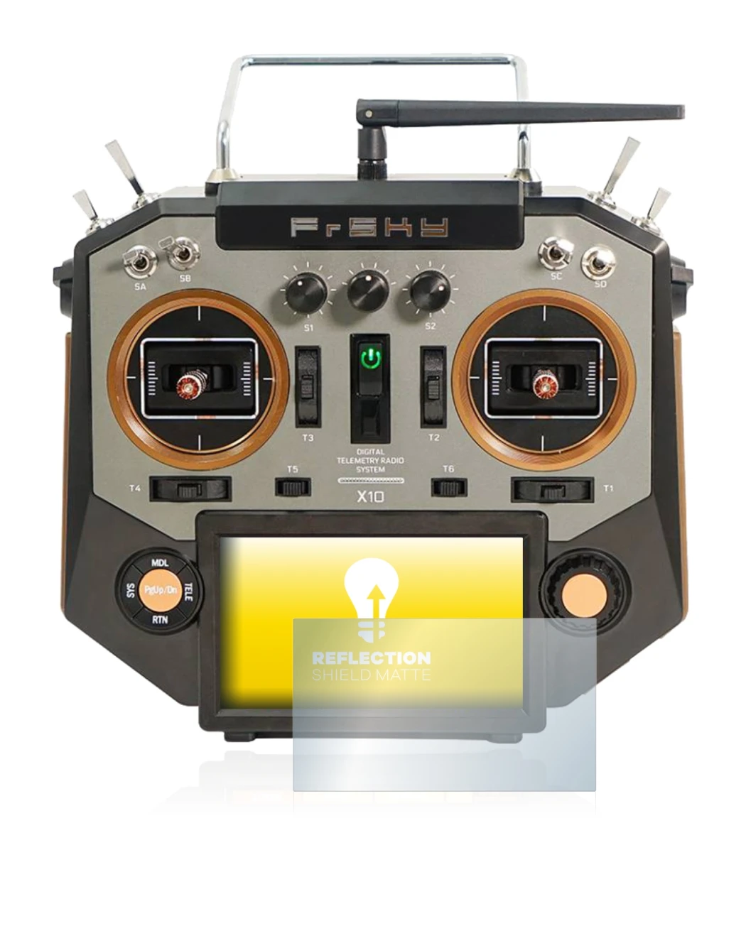 Image of the device FrSky Horus X10 with a wide variety of screen protectors.