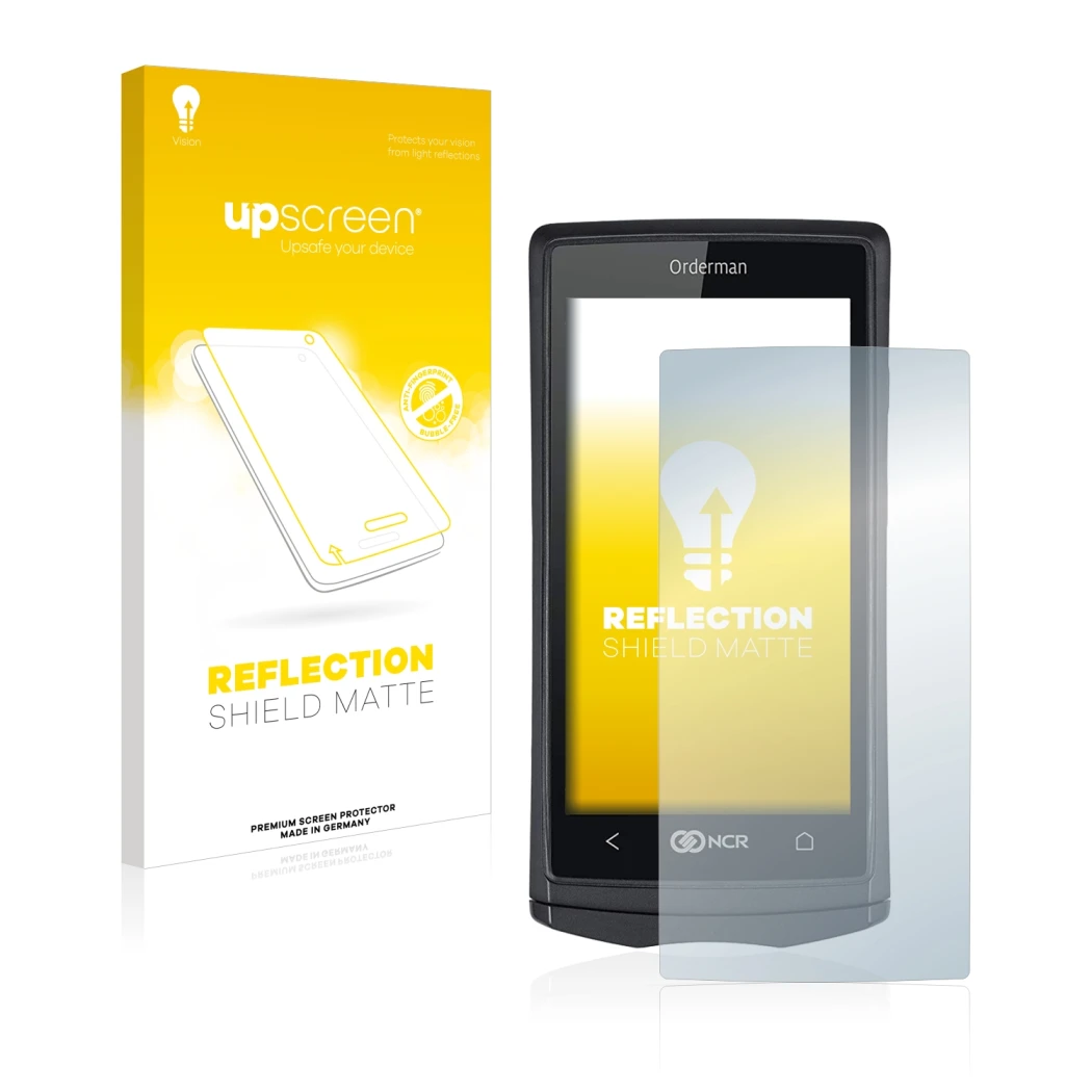 Front side of a product packaging with the brand logo upscreen. Next to it is the device Orderman 5 shown with the correspondi