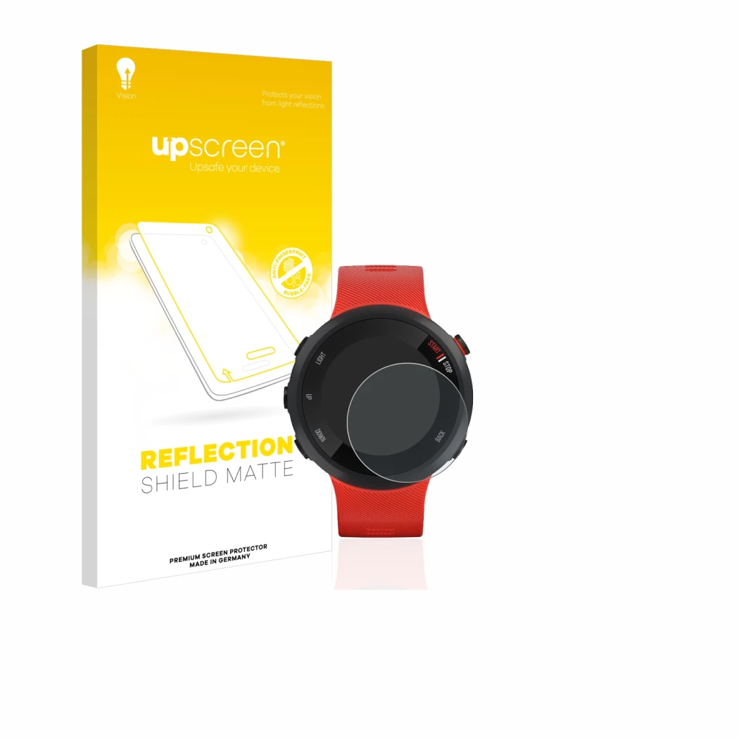 Front side of a product packaging with the brand logo upscreen. Next to it is the device Garmin Forerunner 45 shown with the c