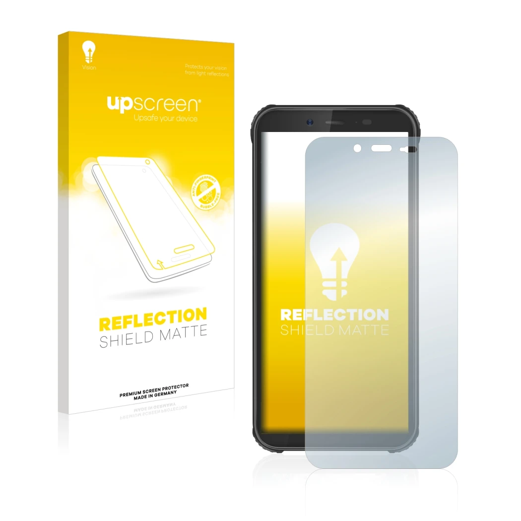 Front side of a product packaging with the brand logo upscreen. Next to it is the device Blackview BV5500 shown with the corre