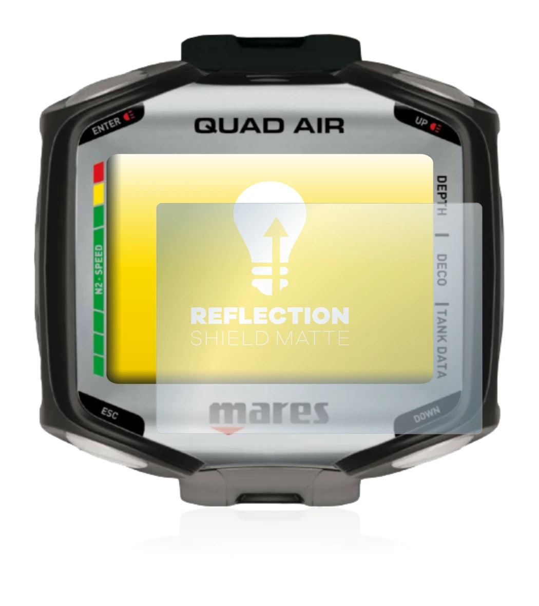 Image of the device Mares Quad Air with a wide variety of screen protectors.