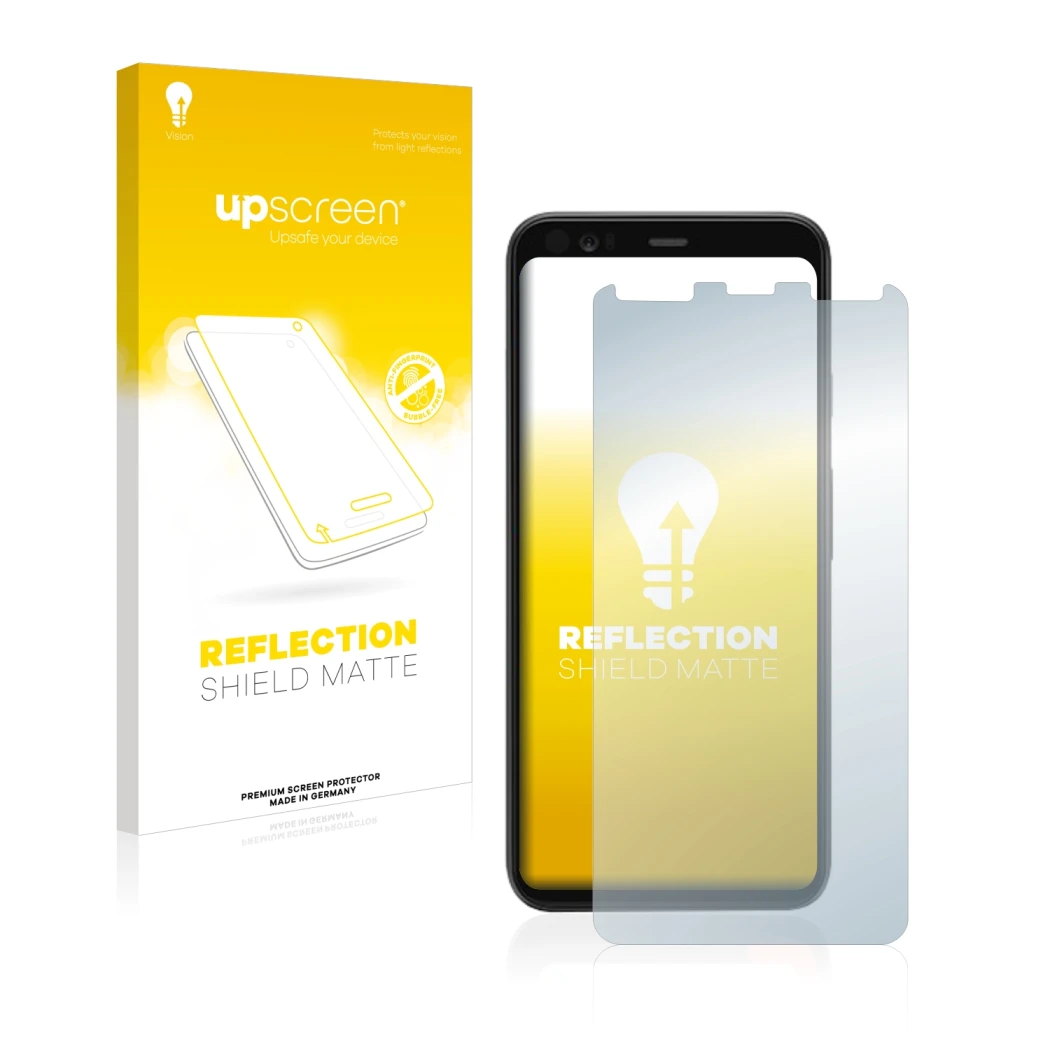 Front side of a product packaging with the brand logo upscreen. Next to it is the device Google Pixel 4 shown with the corresp