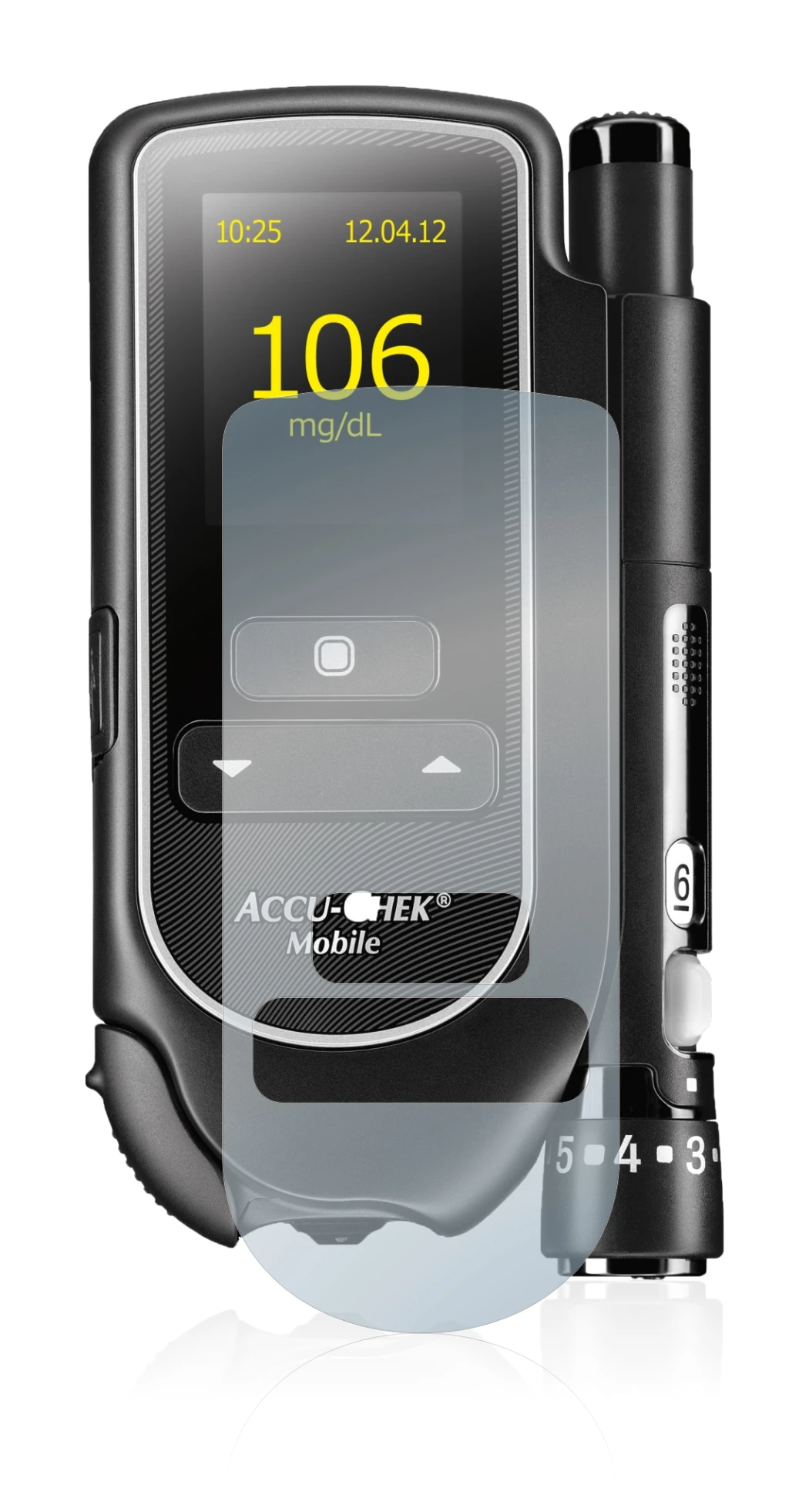 Image of the device Accu-Chek Mobile with a wide variety of screen protectors.