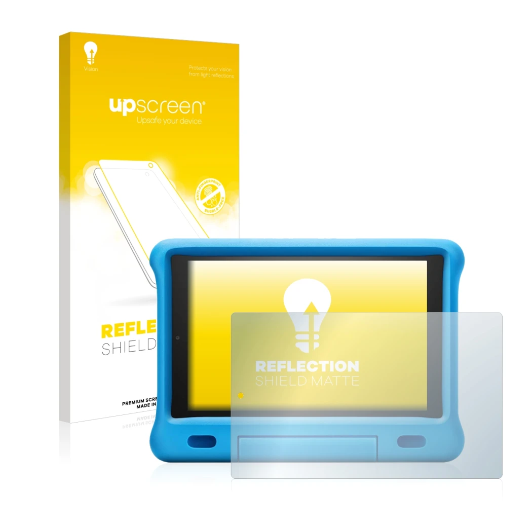 Front side of a product packaging with the brand logo upscreen. Next to it is the device Amazon Fire HD 10 Kids 2019 (9th Gen.