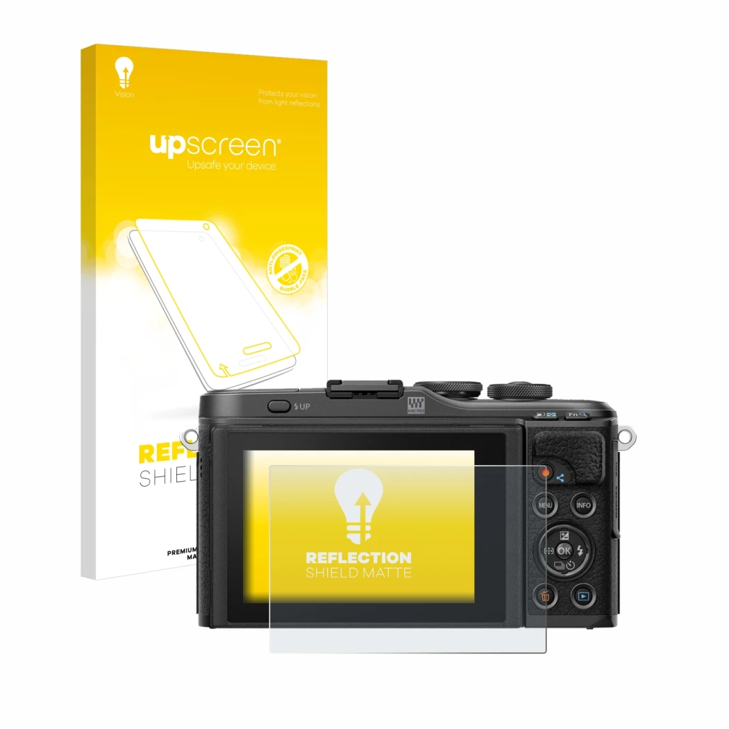 Front side of a product packaging with the brand logo upscreen. Next to it is the device Olympus PEN E-PL10 shown with the cor