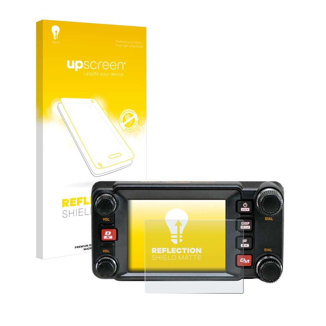 Front side of a product packaging with the brand logo upscreen. Next to it is the device Yaesu FTM-400XDR shown with the corre