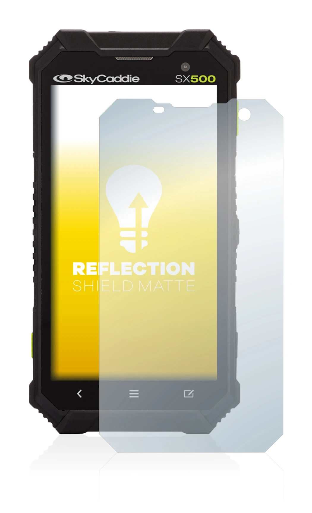 Image of the device SkyCaddie SX500 with a wide variety of screen protectors.