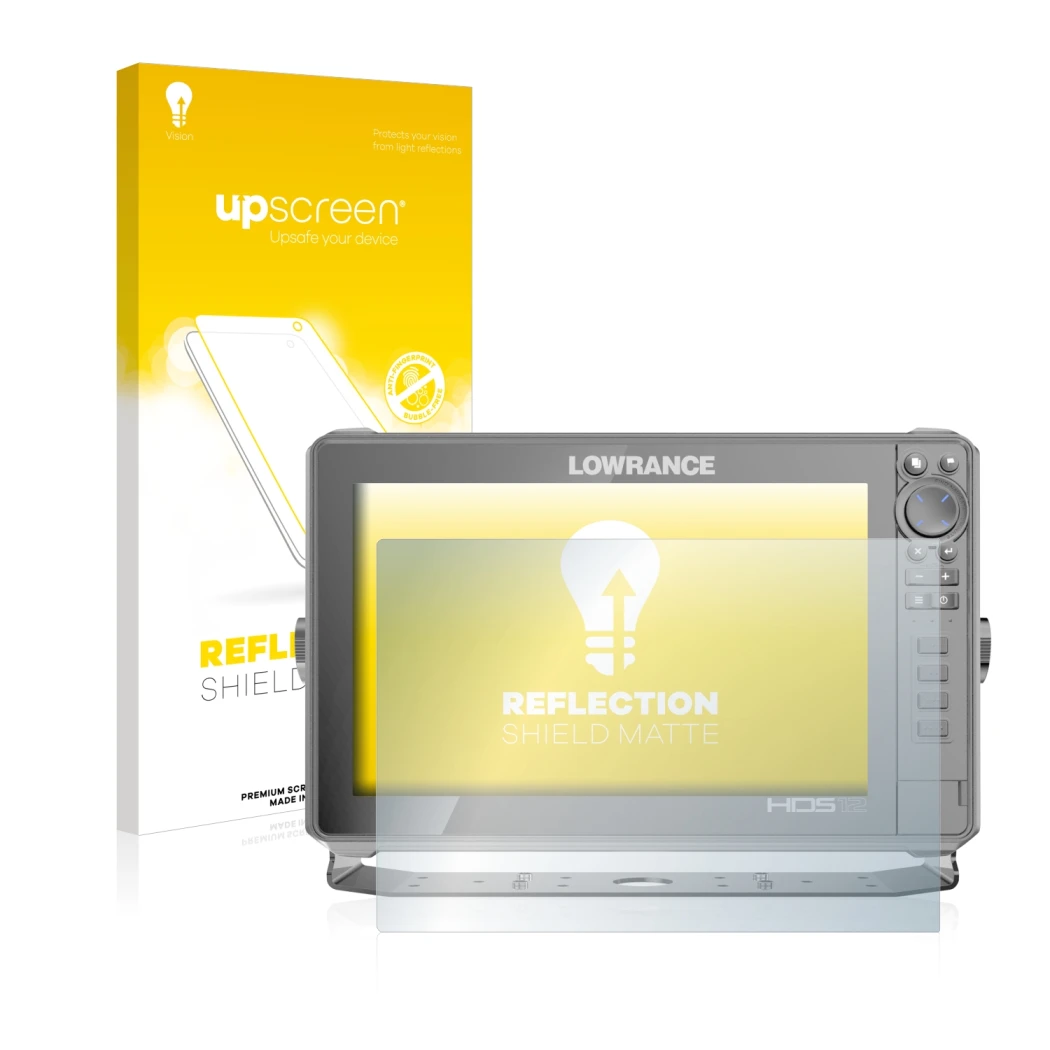 Front side of a product packaging with the brand logo upscreen. Next to it is the device Lowrance HDS Live 12
