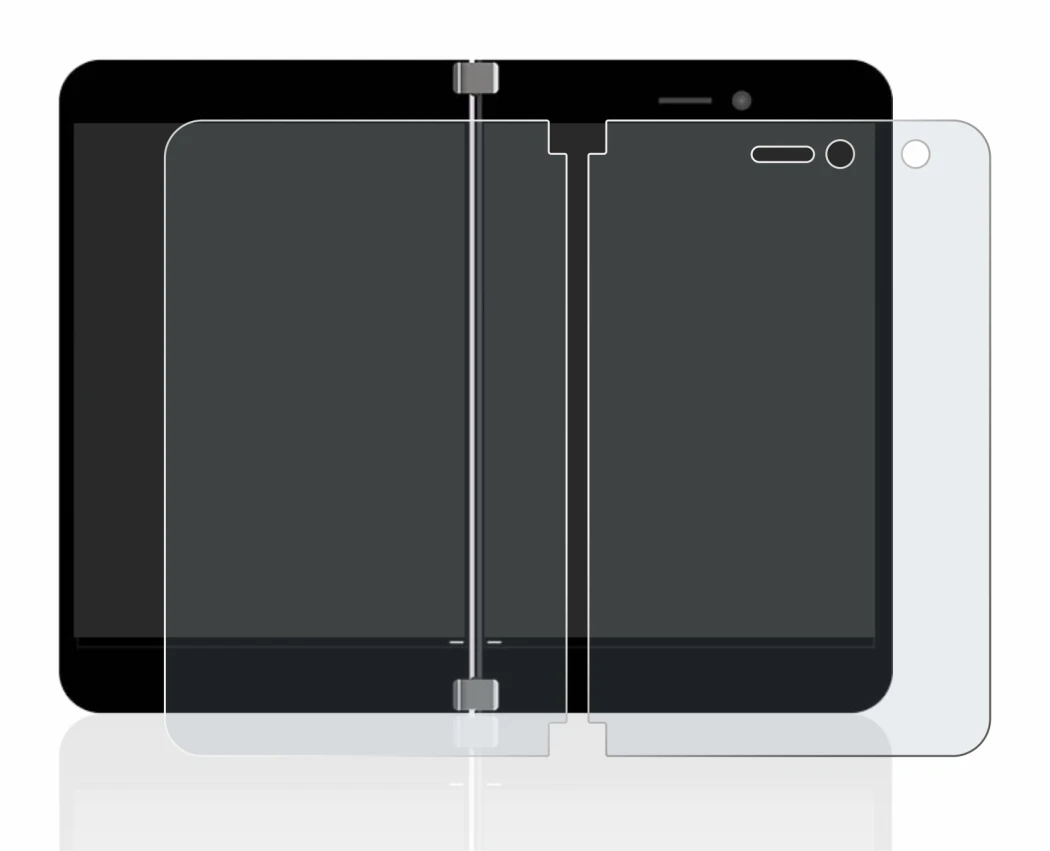 Image of the device Microsoft Surface Duo with a wide variety of screen protectors.