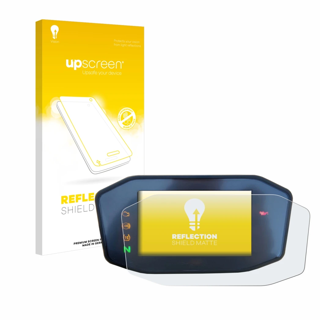 Front side of a product packaging with the brand logo upscreen. Next to it is the device KTM 890 Duke R 2020 TFT Screen shown