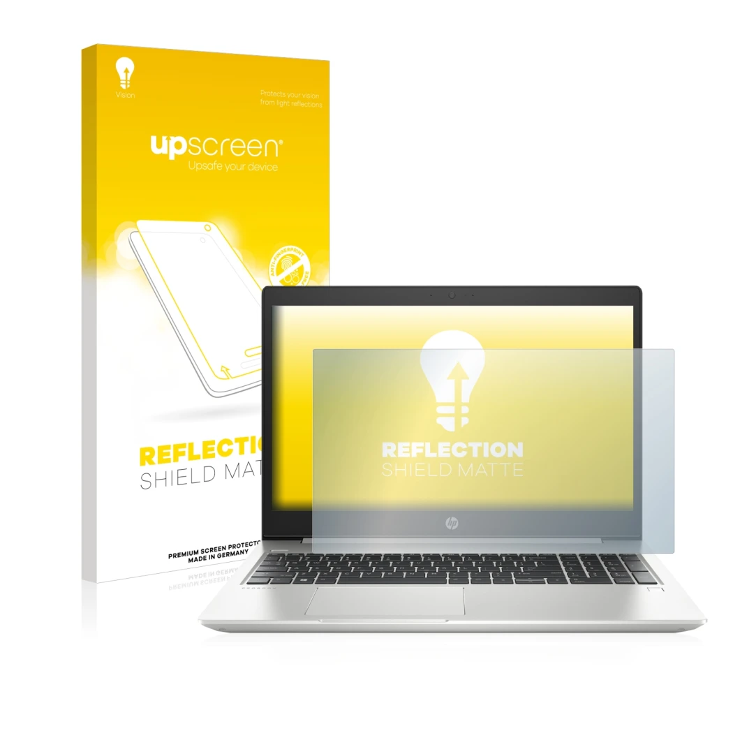 Front side of a product packaging with the brand logo upscreen. Next to it is the device HP ProBook 450 G6 shown with the corr