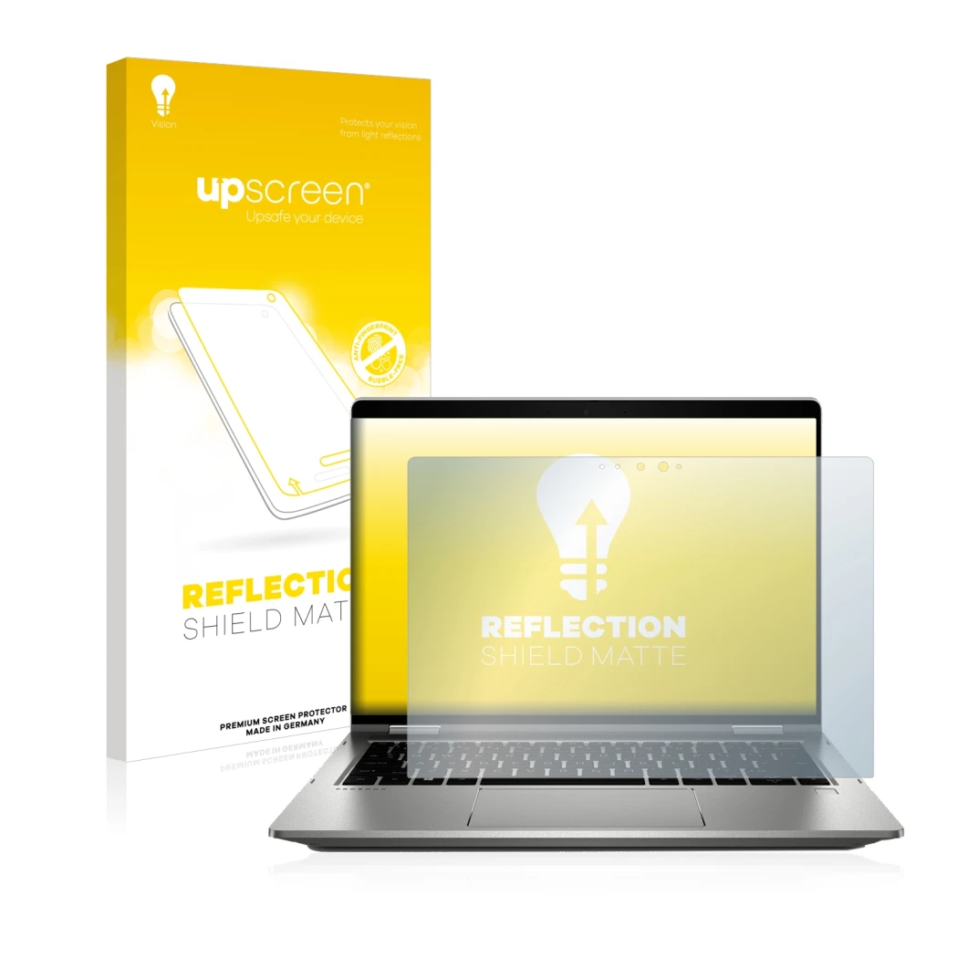 Front side of a product packaging with the brand logo upscreen. Next to it is the device HP ProBook x360 435 G7 shown with the