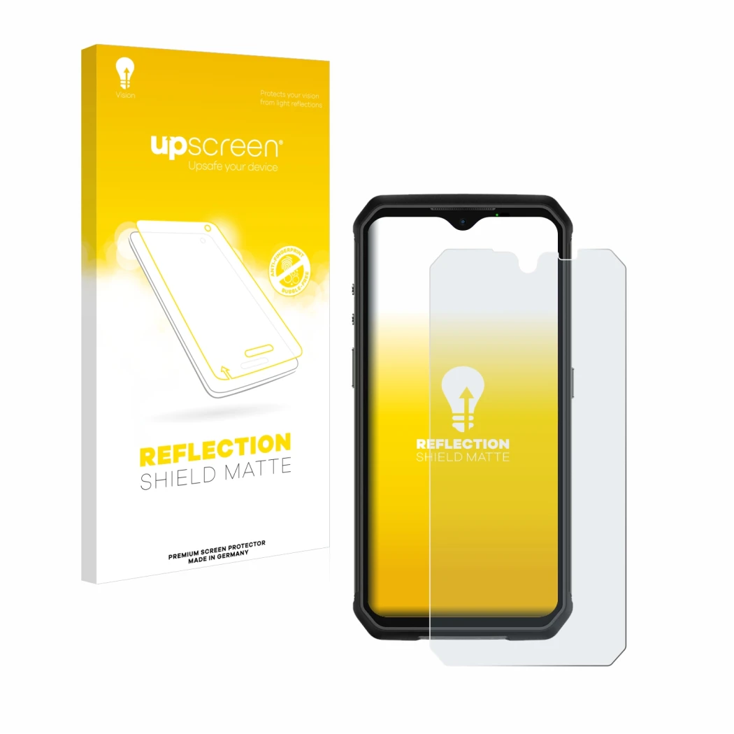 Front side of a product packaging with the brand logo upscreen. Next to it is the device Ulefone Armor 9 shown with the corres