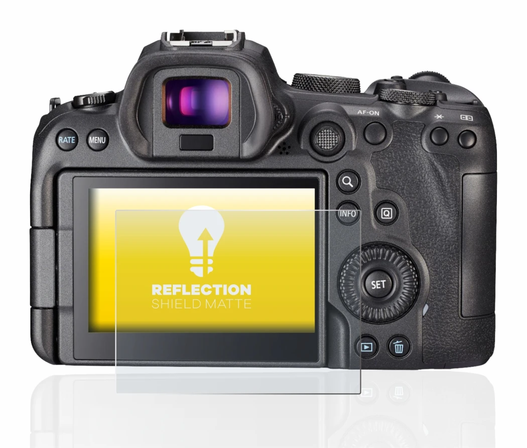 Image of the device Canon EOS R6 with a wide variety of screen protectors.