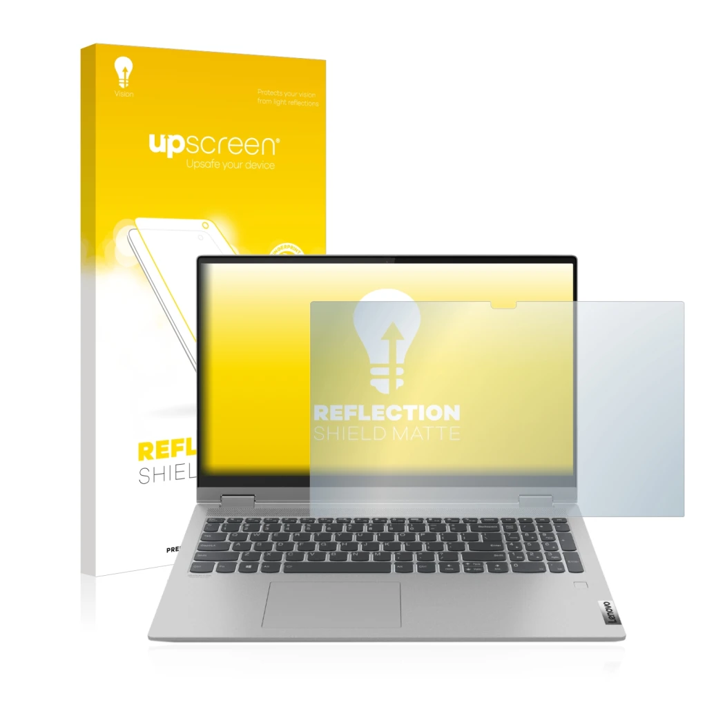 Front side of a product packaging with the brand logo upscreen. Next to it is the device Lenovo IdeaPad Flex 5 15