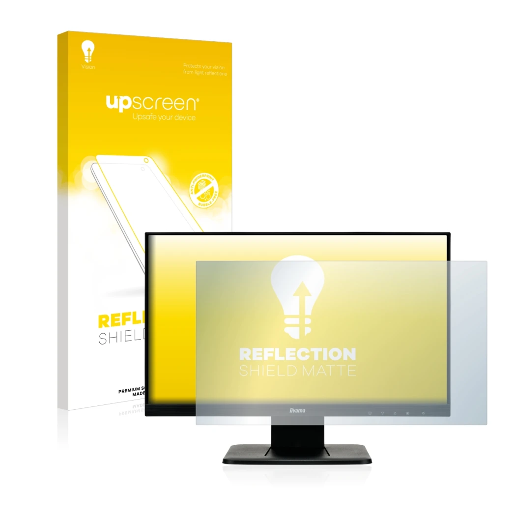Front side of a product packaging with the brand logo upscreen. Next to it is the device Iiyama ProLite T2252MSC-B1 shown with