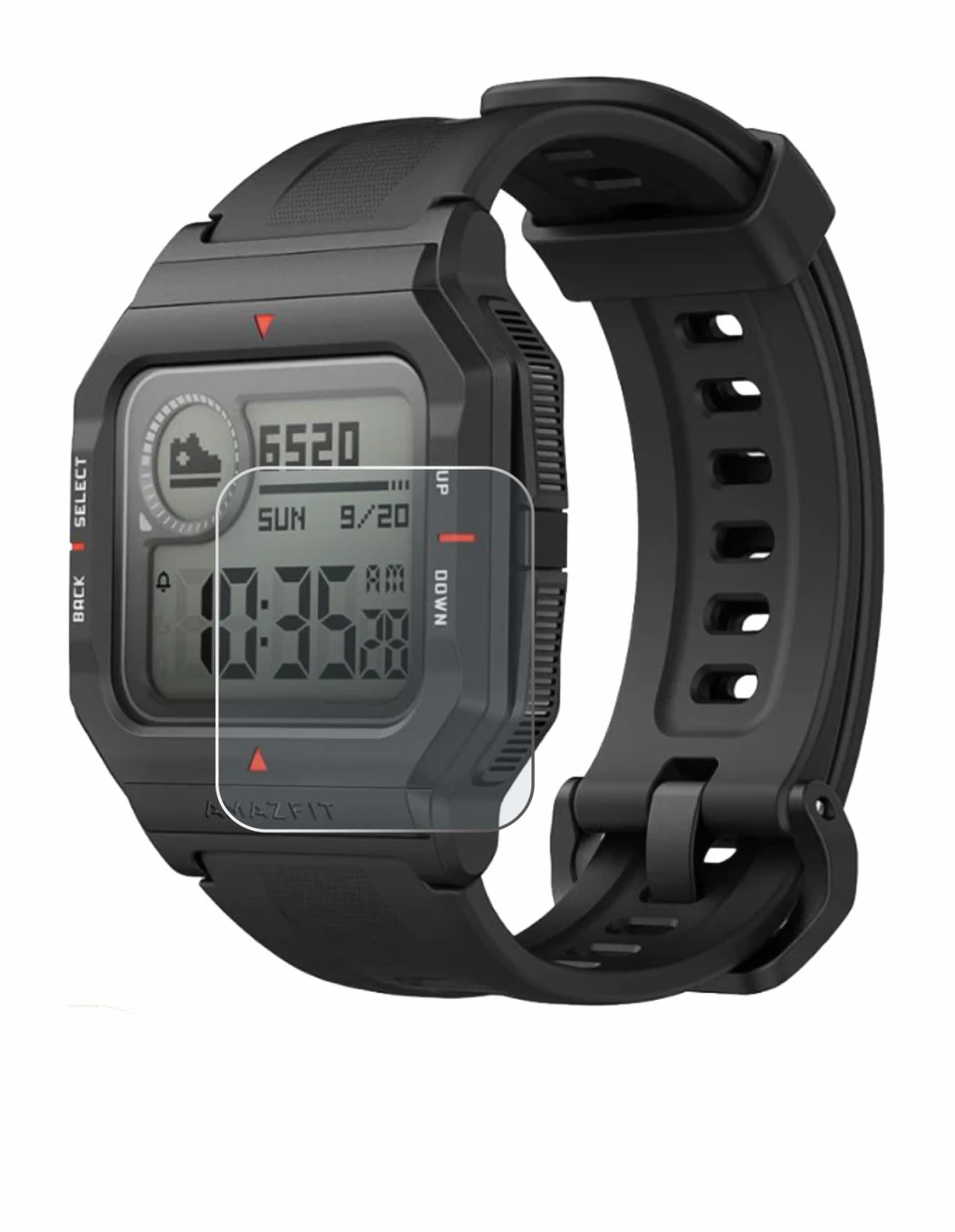 Image of the device Huami Amazfit Neo with a wide variety of screen protectors.