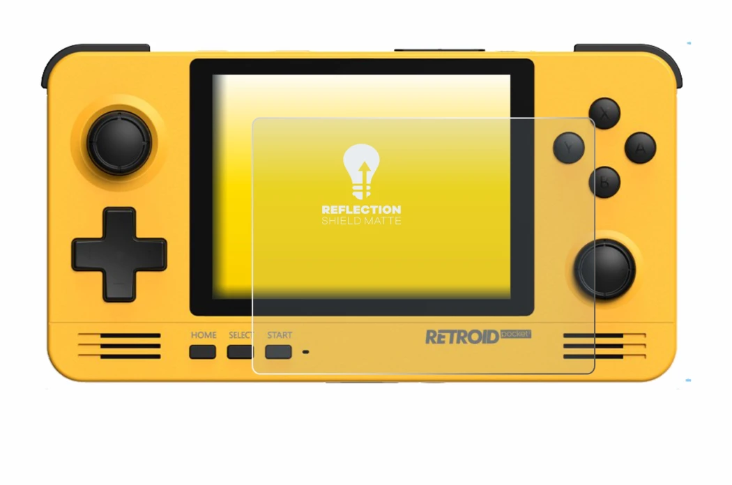 Image of the device Retroid Pocket 2 with a wide variety of screen protectors.