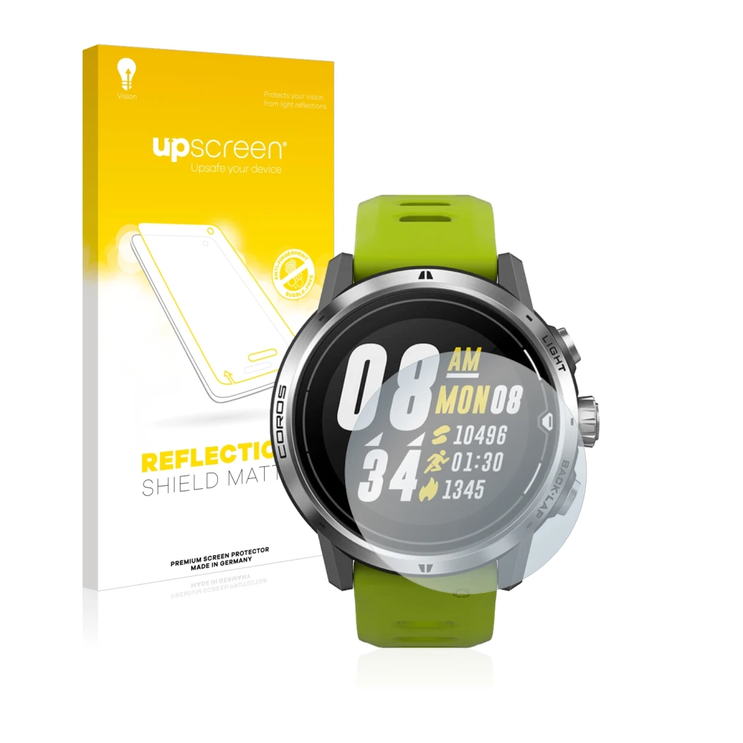 Front side of a product packaging with the brand logo upscreen. Next to it is the device Coros Apex Pro shown with the corresp