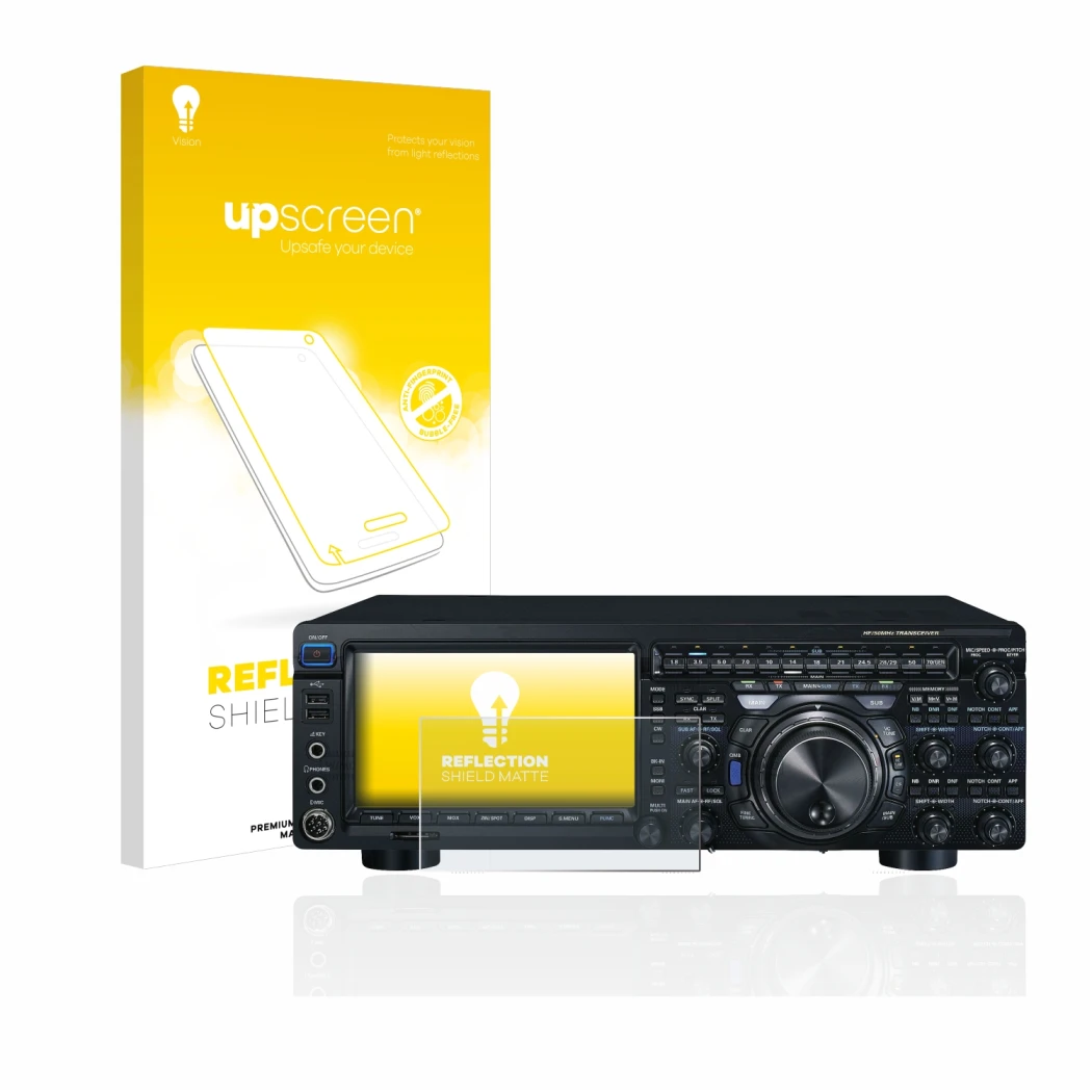 Front side of a product packaging with the brand logo upscreen. Next to it is the device Yaesu FT-DX101D shown with the corres