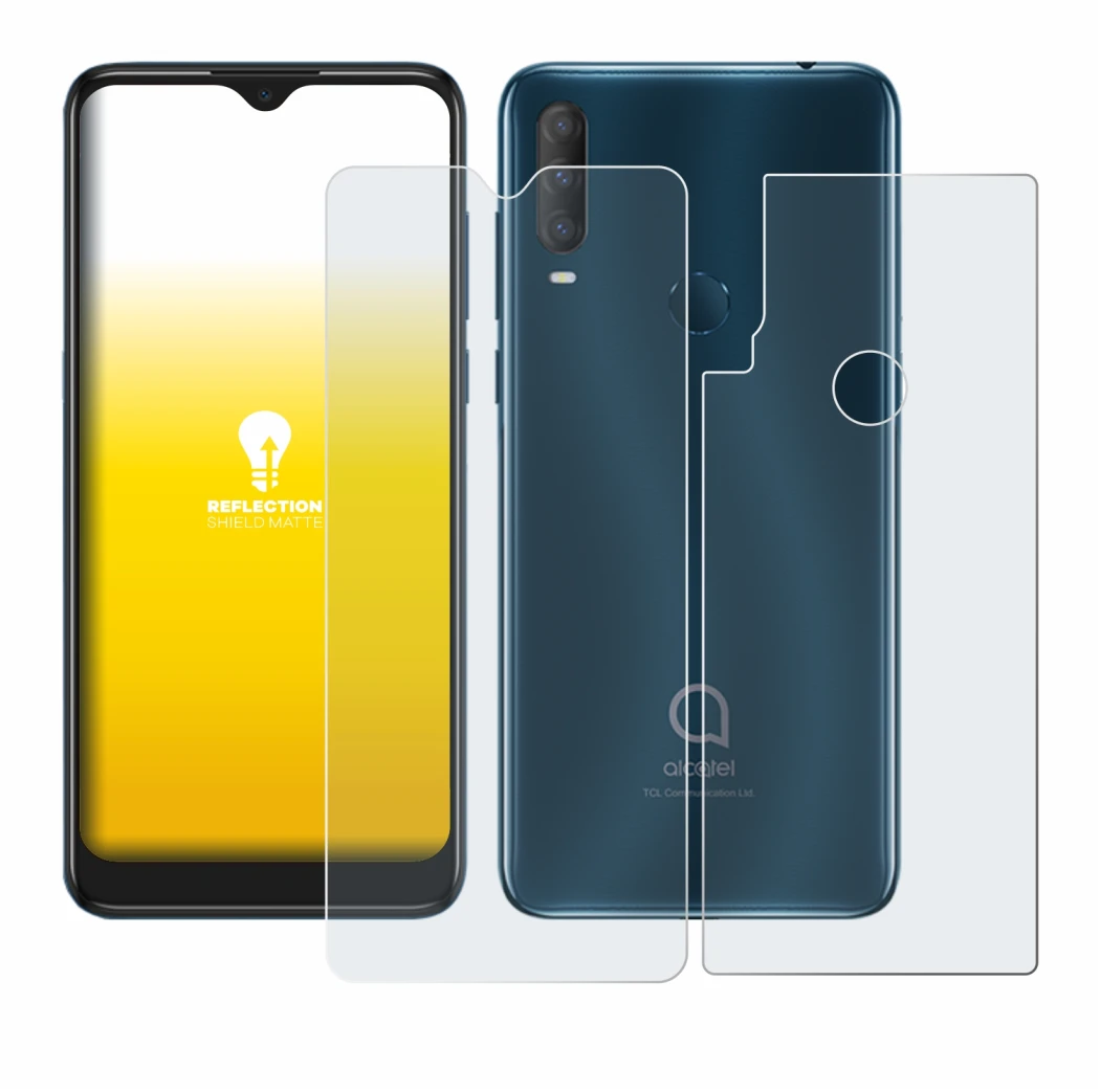 Image of the device Alcatel 1S 2020 (Front+Back) with a wide variety of screen protectors.