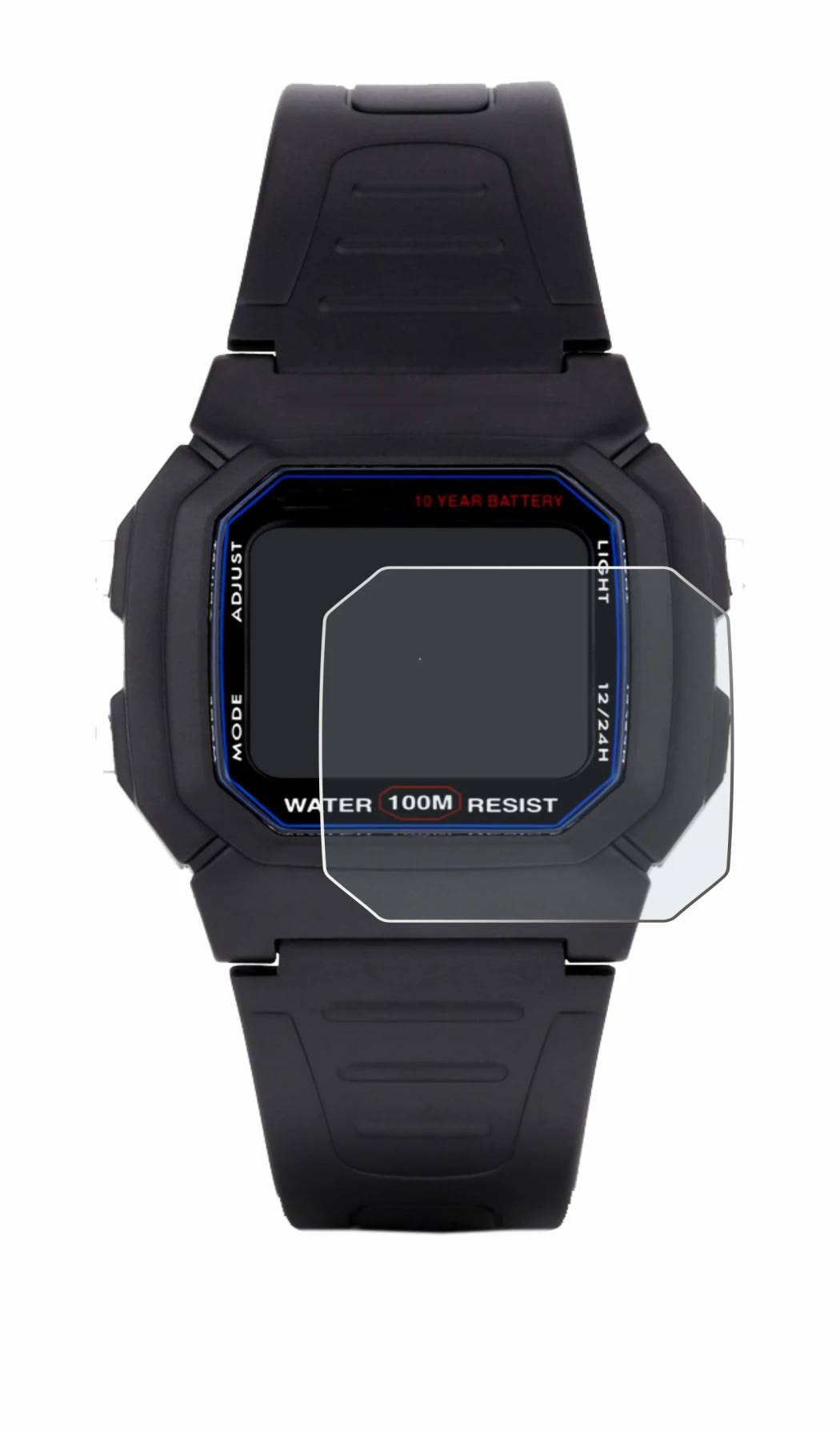Image of the device Casio W-800H-1AVES with a wide variety of screen protectors.