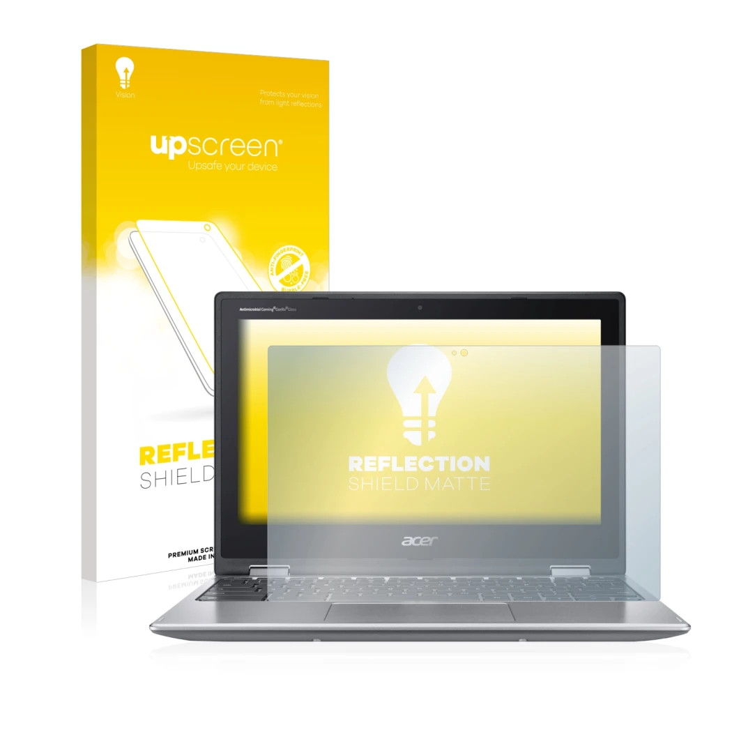 Front side of a product packaging with the brand logo upscreen. Next to it is the device Acer Chromebook Spin 311 shown with t