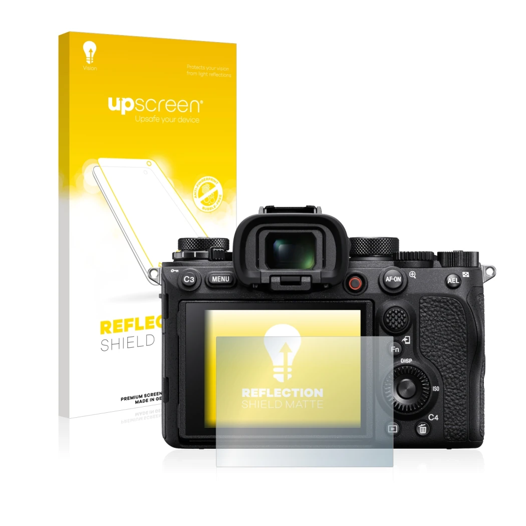 Front side of a product packaging with the brand logo upscreen. Next to it is the device Sony Alpha 1 shown with the correspon