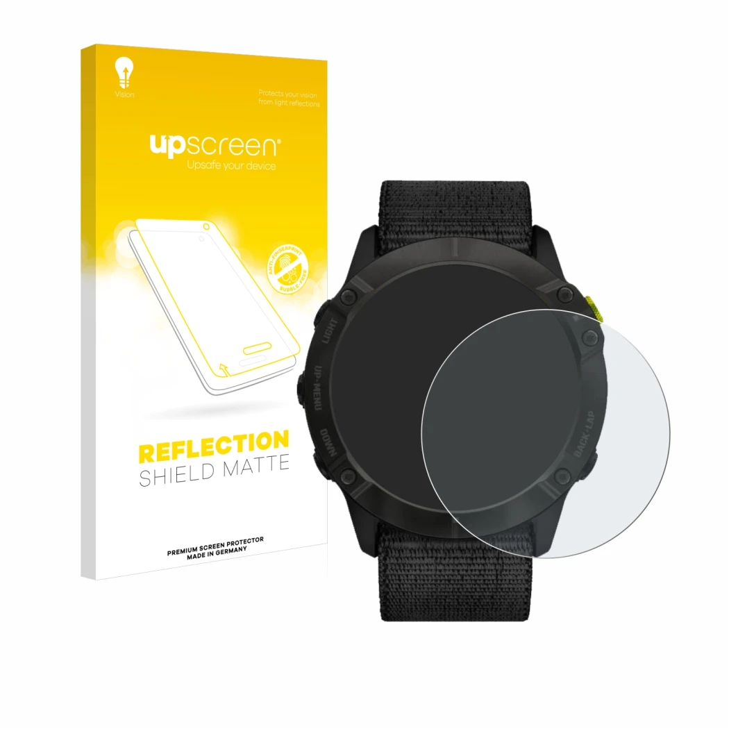 Front side of a product packaging with the brand logo upscreen. Next to it is the device Garmin Enduro shown with the correspo