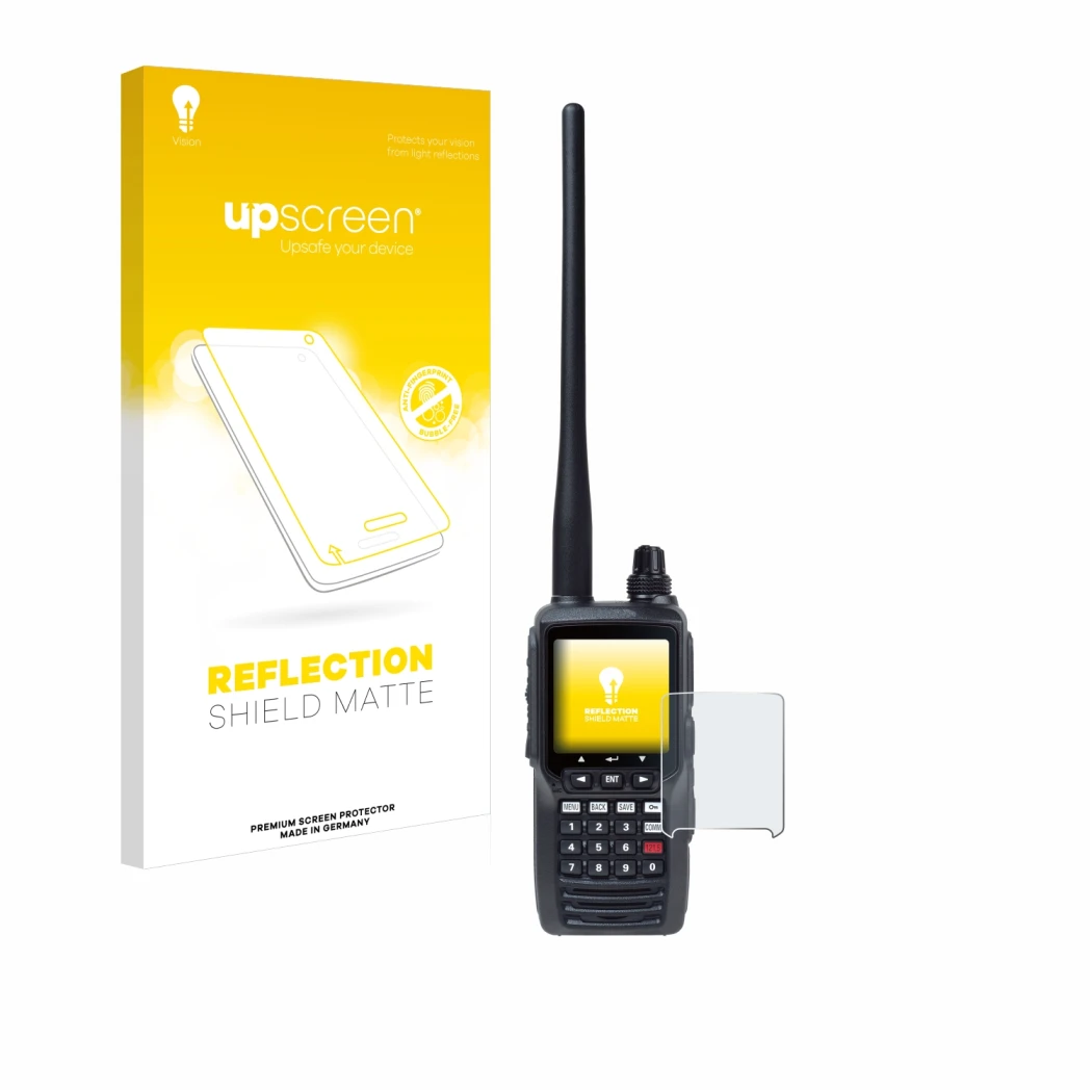 Front side of a product packaging with the brand logo upscreen. Next to it is the device Yaesu FTA-550 shown with the correspo
