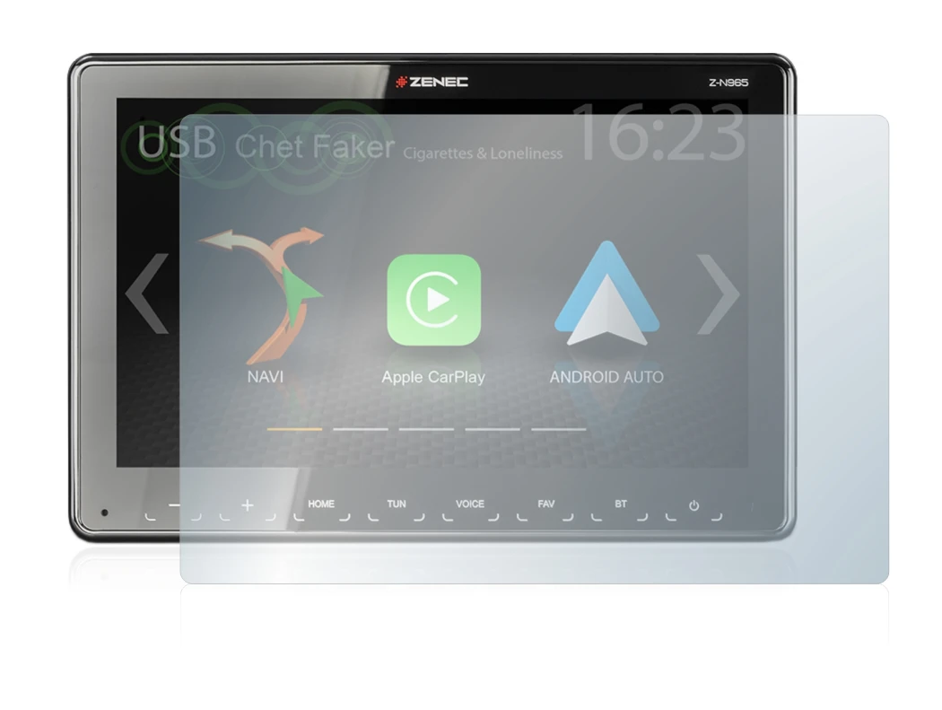 Image of the device Zenec Z-N965 with a wide variety of screen protectors.