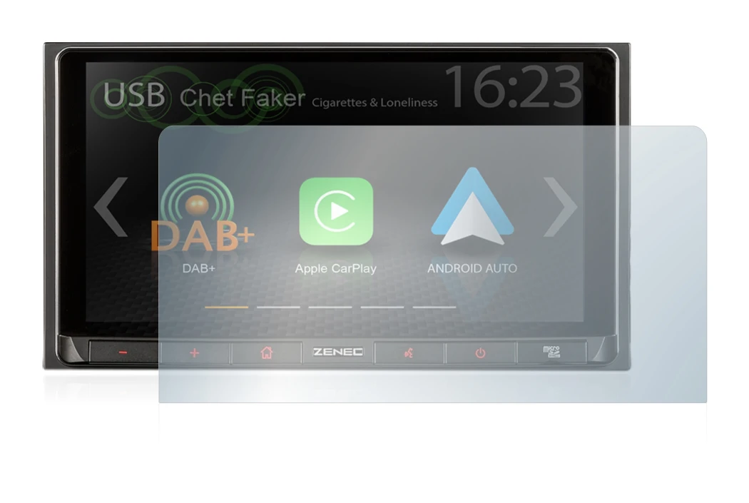 Image of the device Zenec Z-N528 with a wide variety of screen protectors.