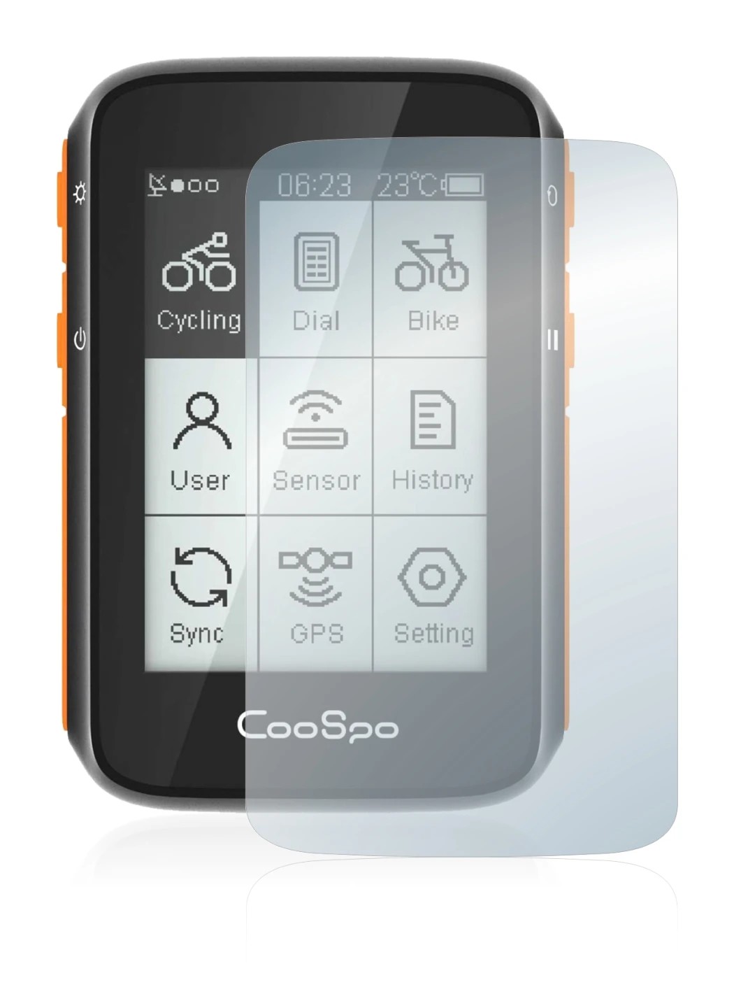 Image of the device CooSpo BC200 with a wide variety of screen protectors.