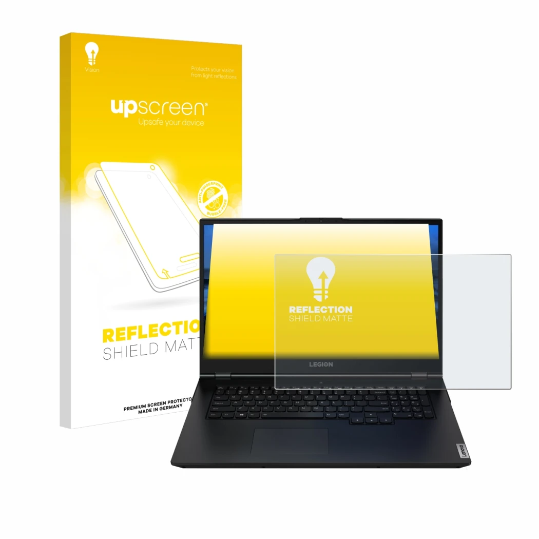 Front side of a product packaging with the brand logo upscreen. Next to it is the device Lenovo Legion 5 15.6