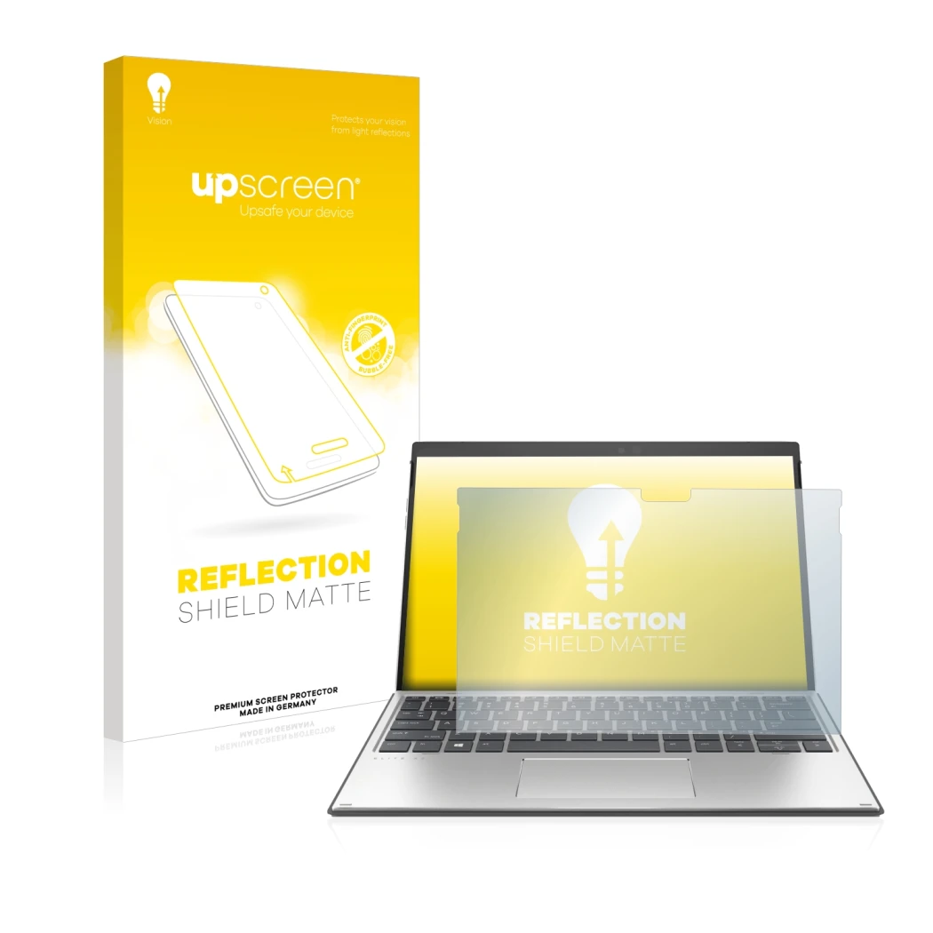 Front side of a product packaging with the brand logo upscreen. Next to it is the device HP Elite x2 G8 shown with the corresp